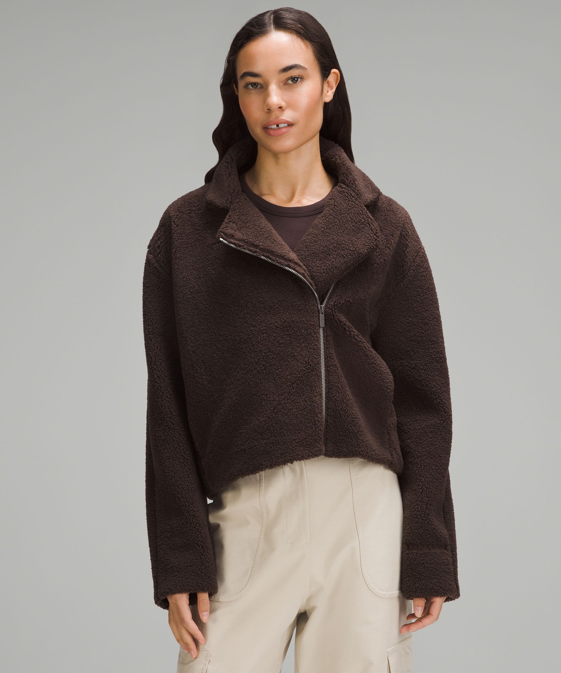 Textured Fleece Collared Jacket, Women's Hoodies & Sweatshirts