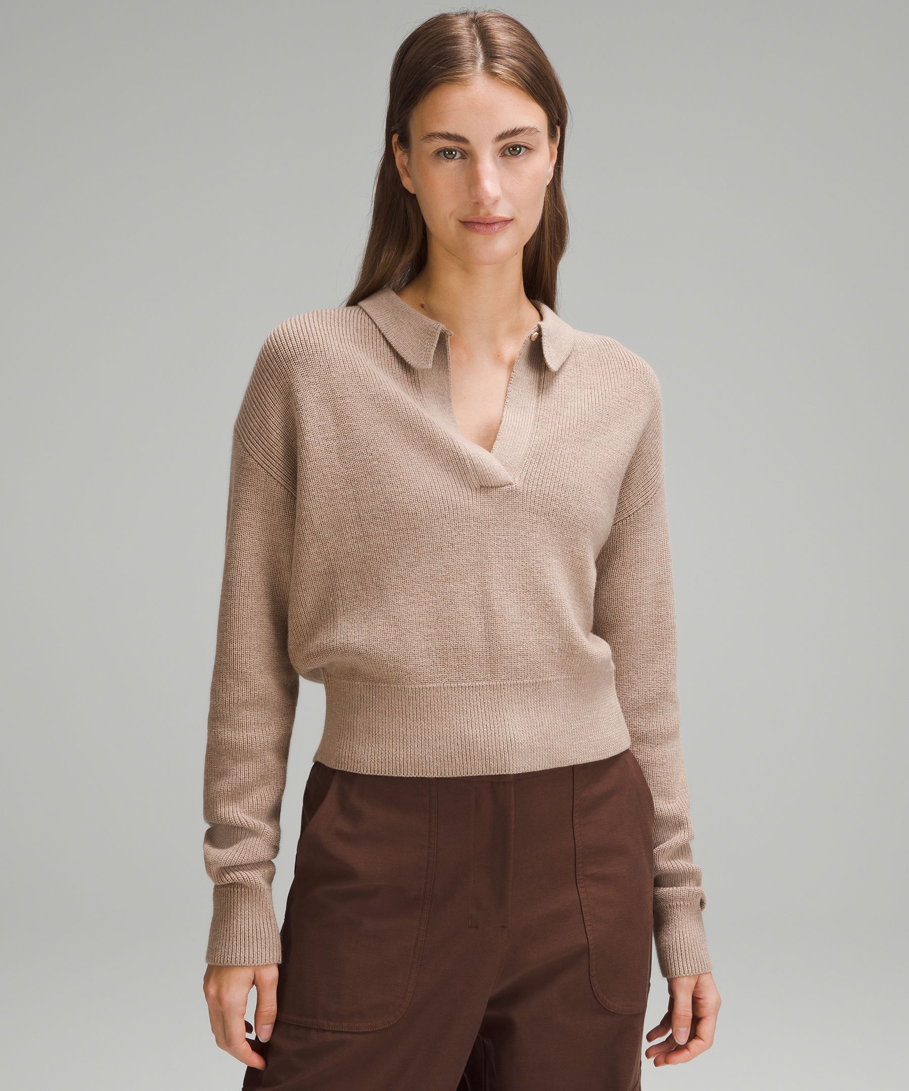 Stylish Womens Khaki Cropped Pullover Sweatshirt S XL Sizes, Loose