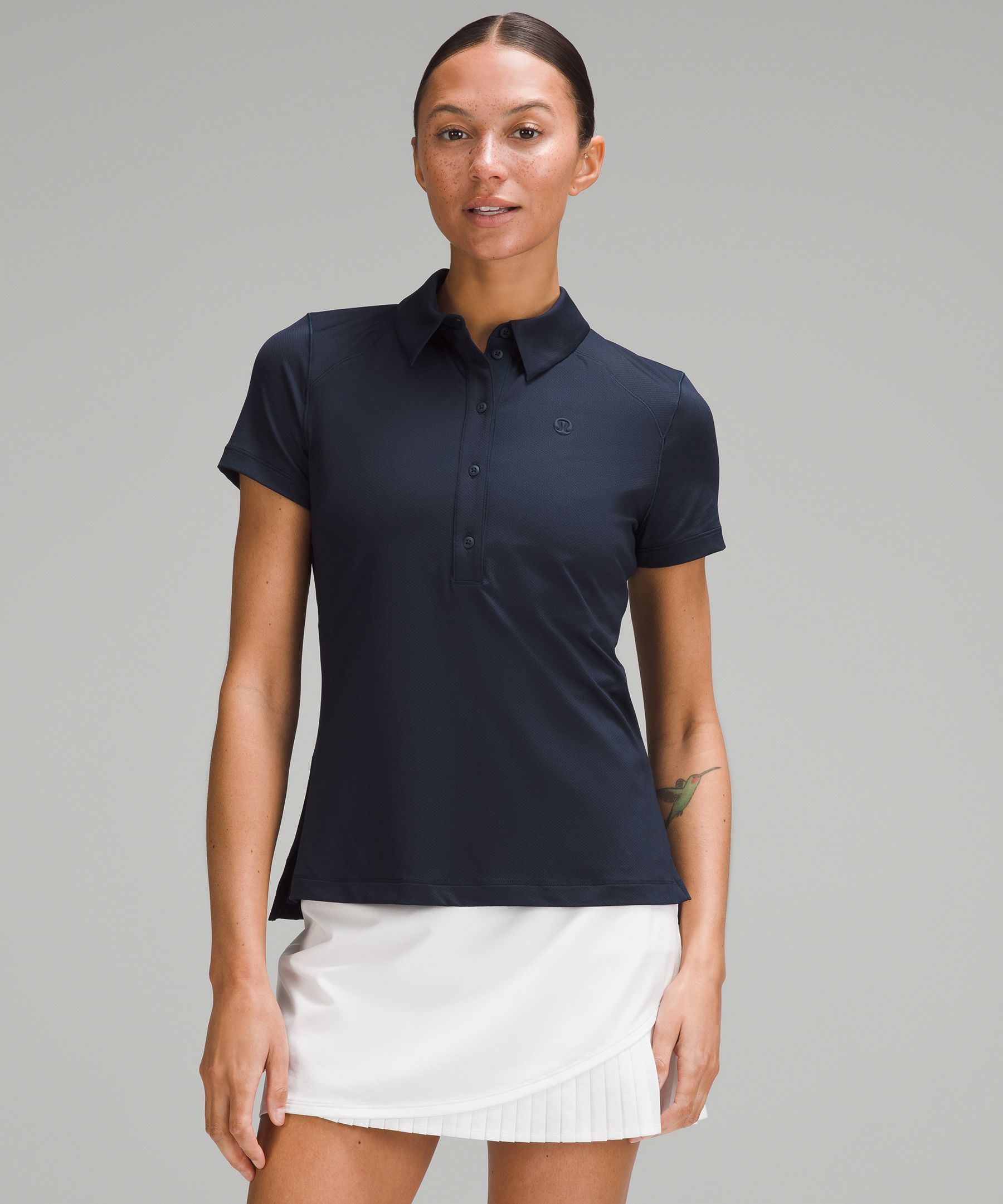 Shop Lululemon Quick Dry Short-sleeve Polo Shirt Straight Hem