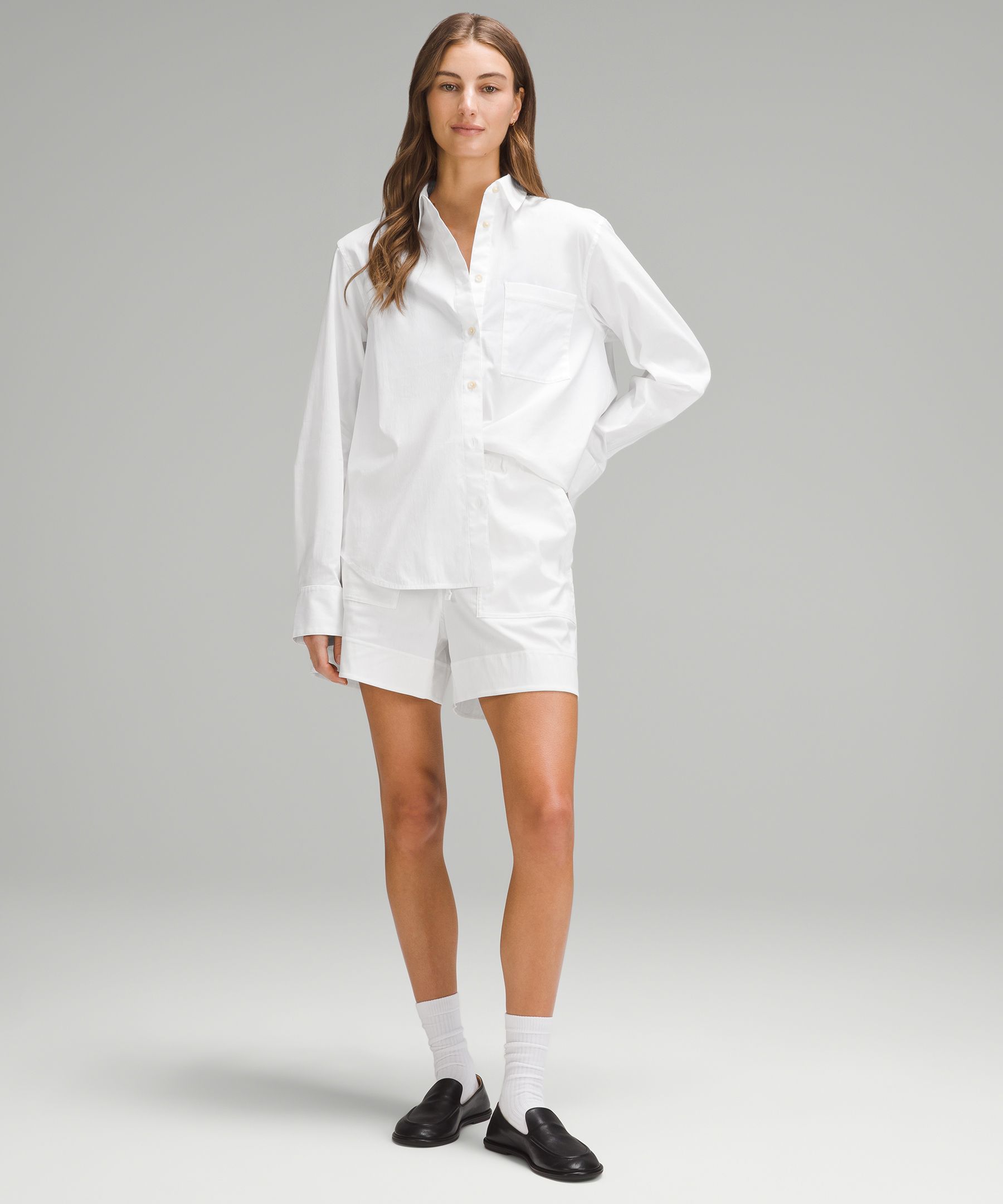 Cotton-Blend Poplin Button-Down Shirt | Women's Long Sleeve Shirts