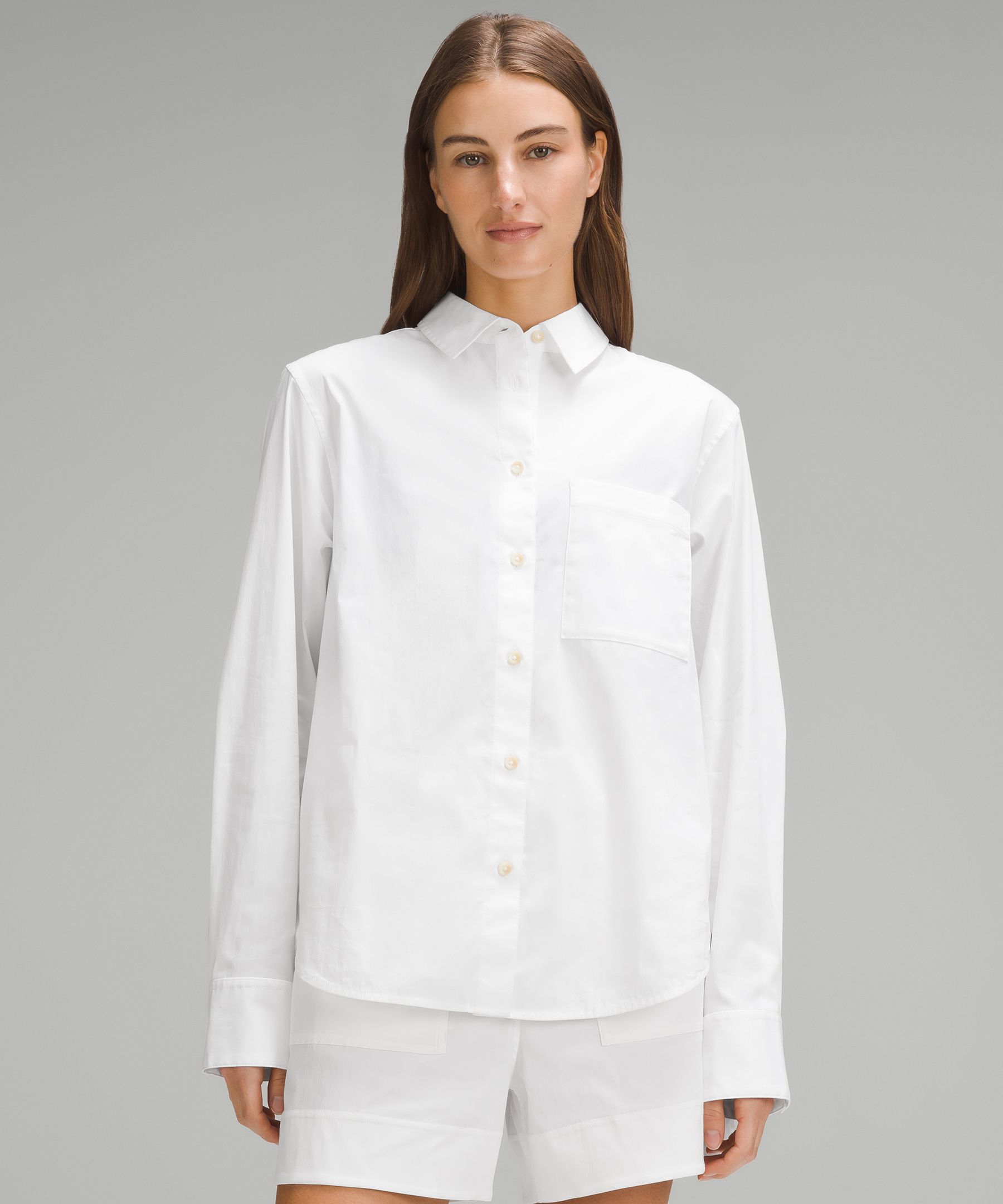 Shop Lululemon Relaxed-fit Cotton-blend Poplin Button-down Shirt