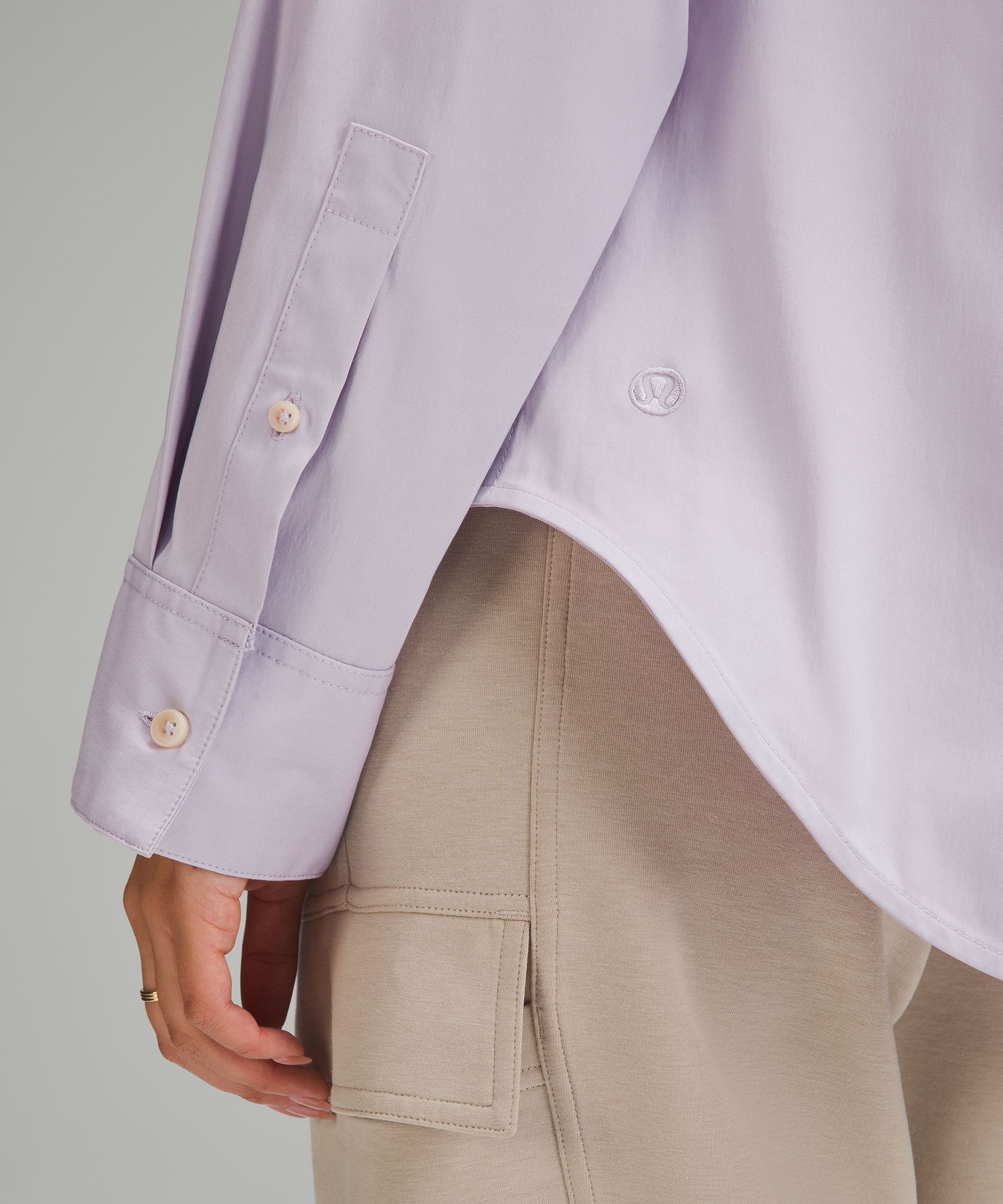 Shop Lululemon Relaxed-fit Cotton-blend Poplin Button-down Shirt