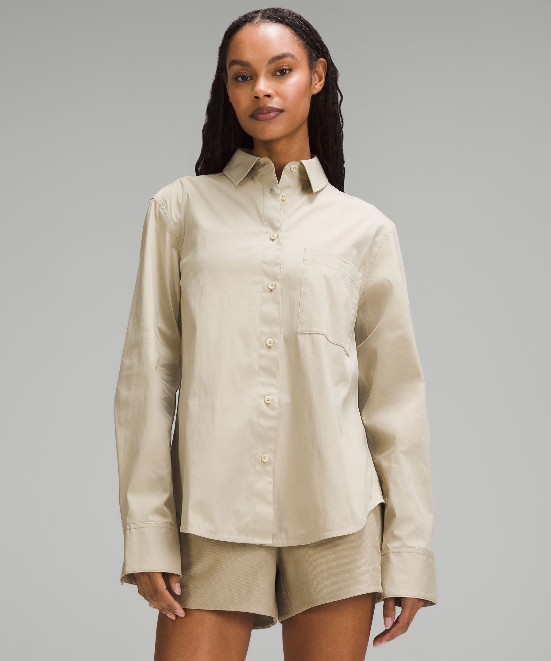 Cotton-Blend Poplin Button-Down Shirt | Women's Long Sleeve Shirts