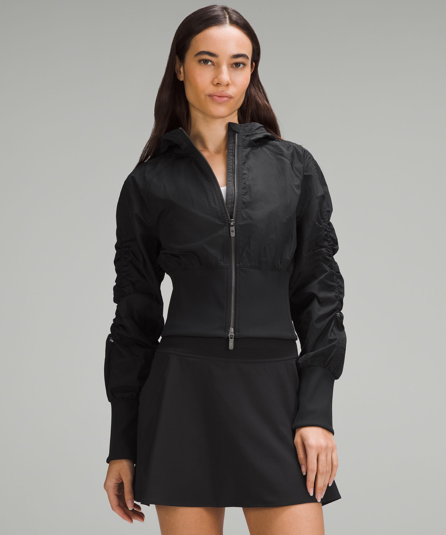 Ruched Ribbed-Waist Jacket, Women's Hoodies & Sweatshirts