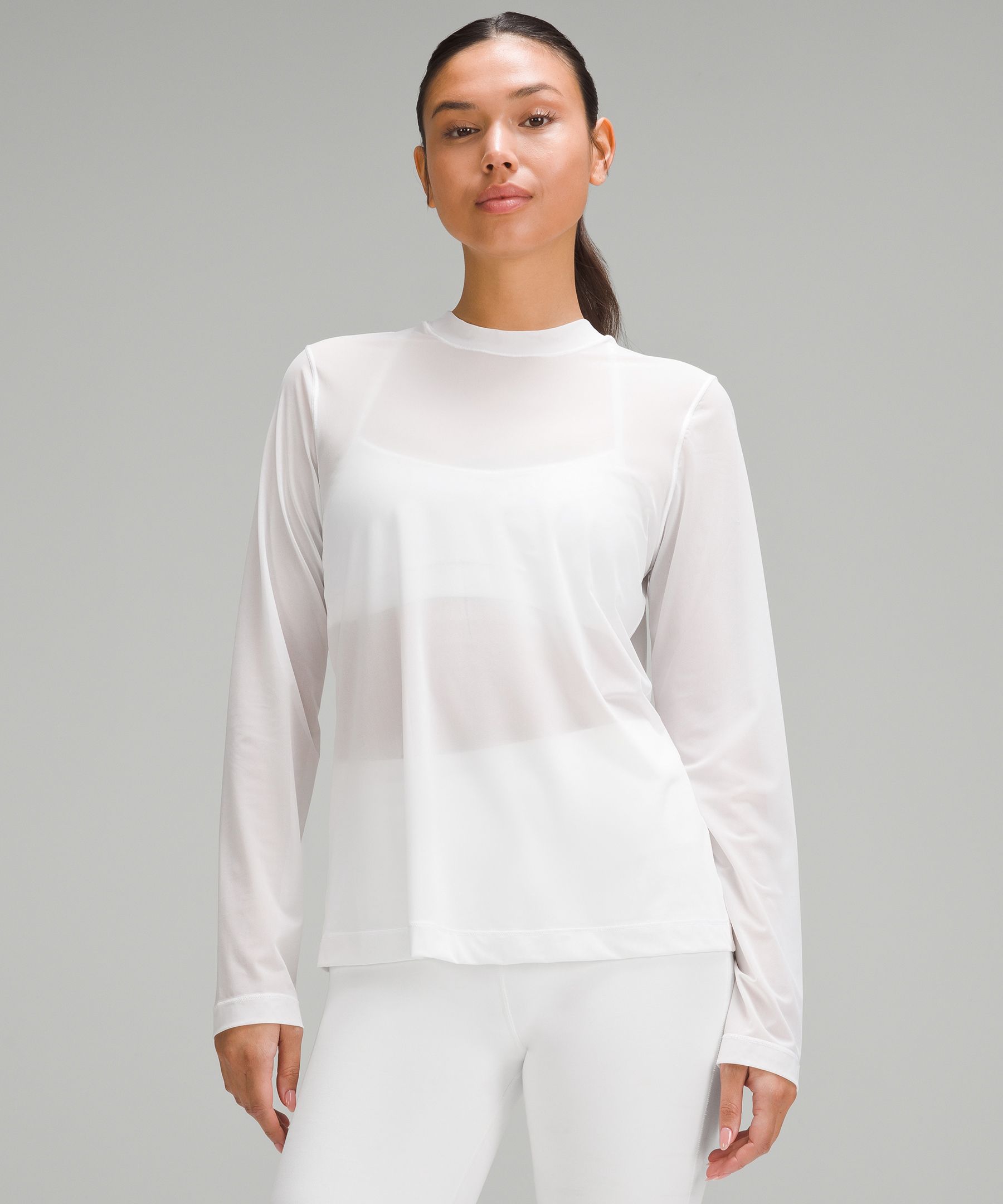 Keyhole Mesh Long-Sleeve Shirt, Women's Long Sleeve Shirts