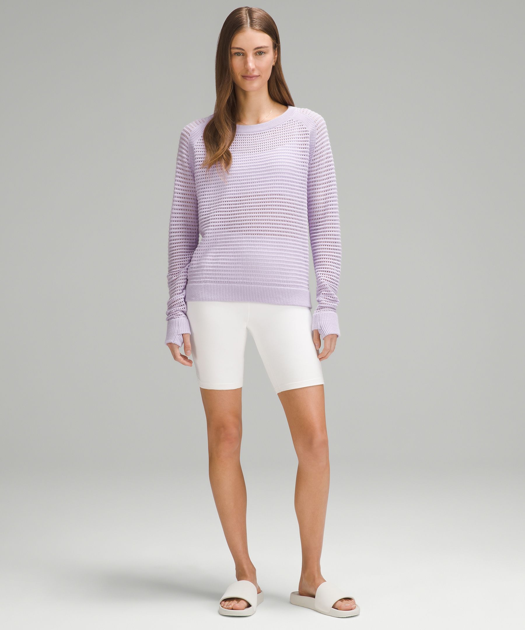 Shop Lululemon Pointelle-knit Cotton Sweater