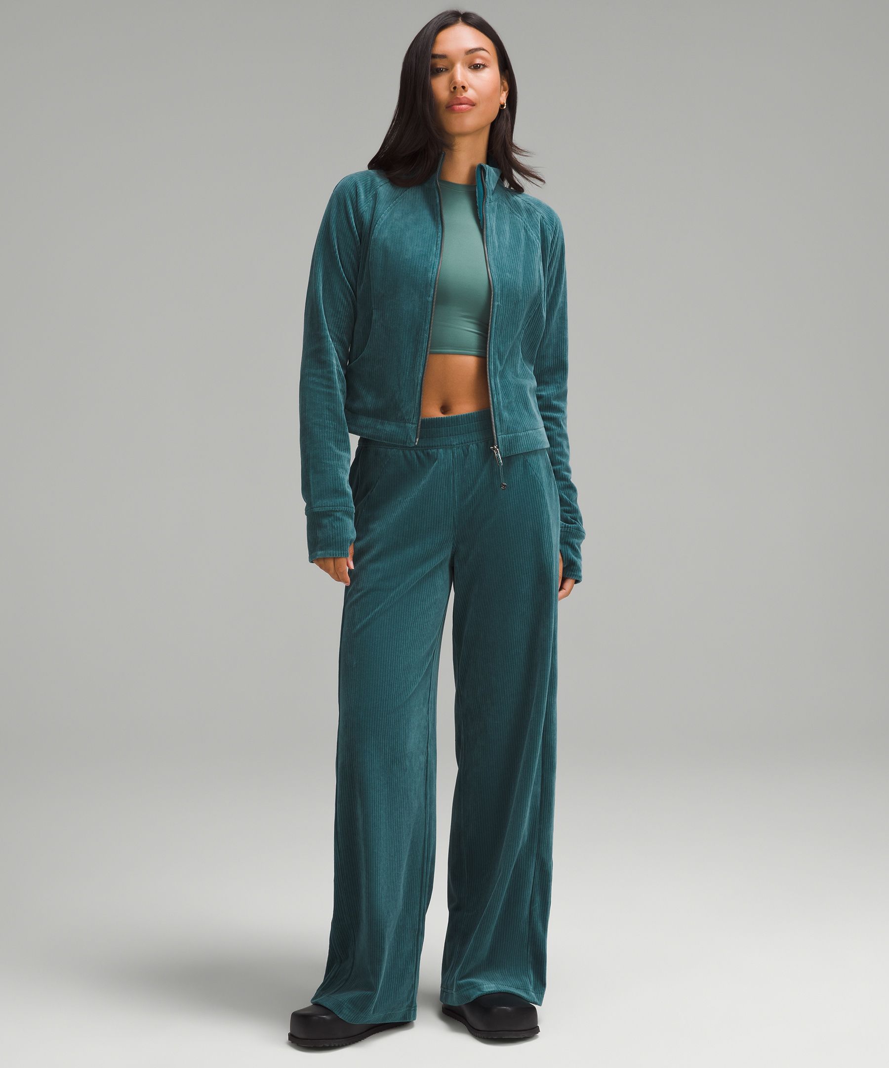 Scuba Track Jacket + wide-leg pant - Velvet Cord, Storm teal, both