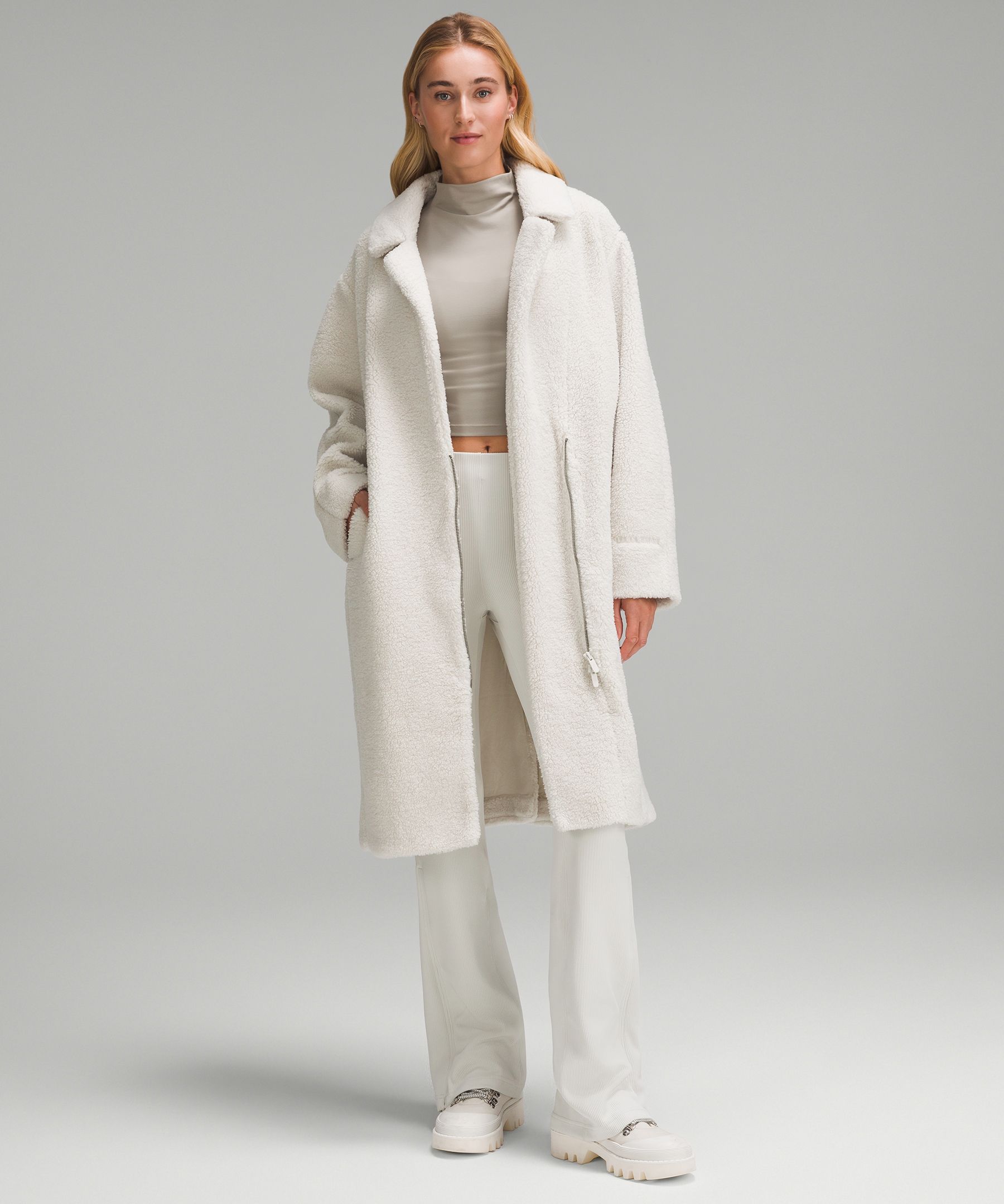 Lululemon Textured Fleece Long Collared Jacket | ModeSens