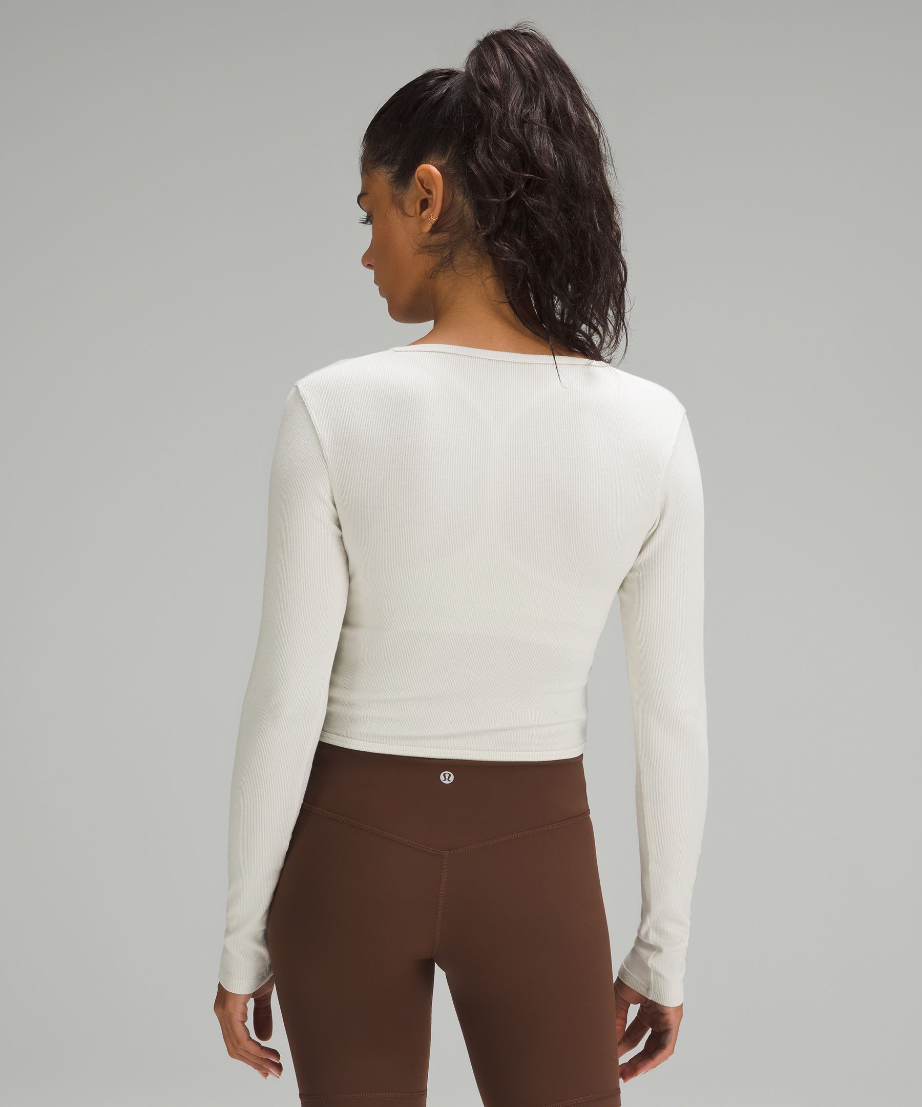 Wrap-Front Ribbed Long-Sleeve Top