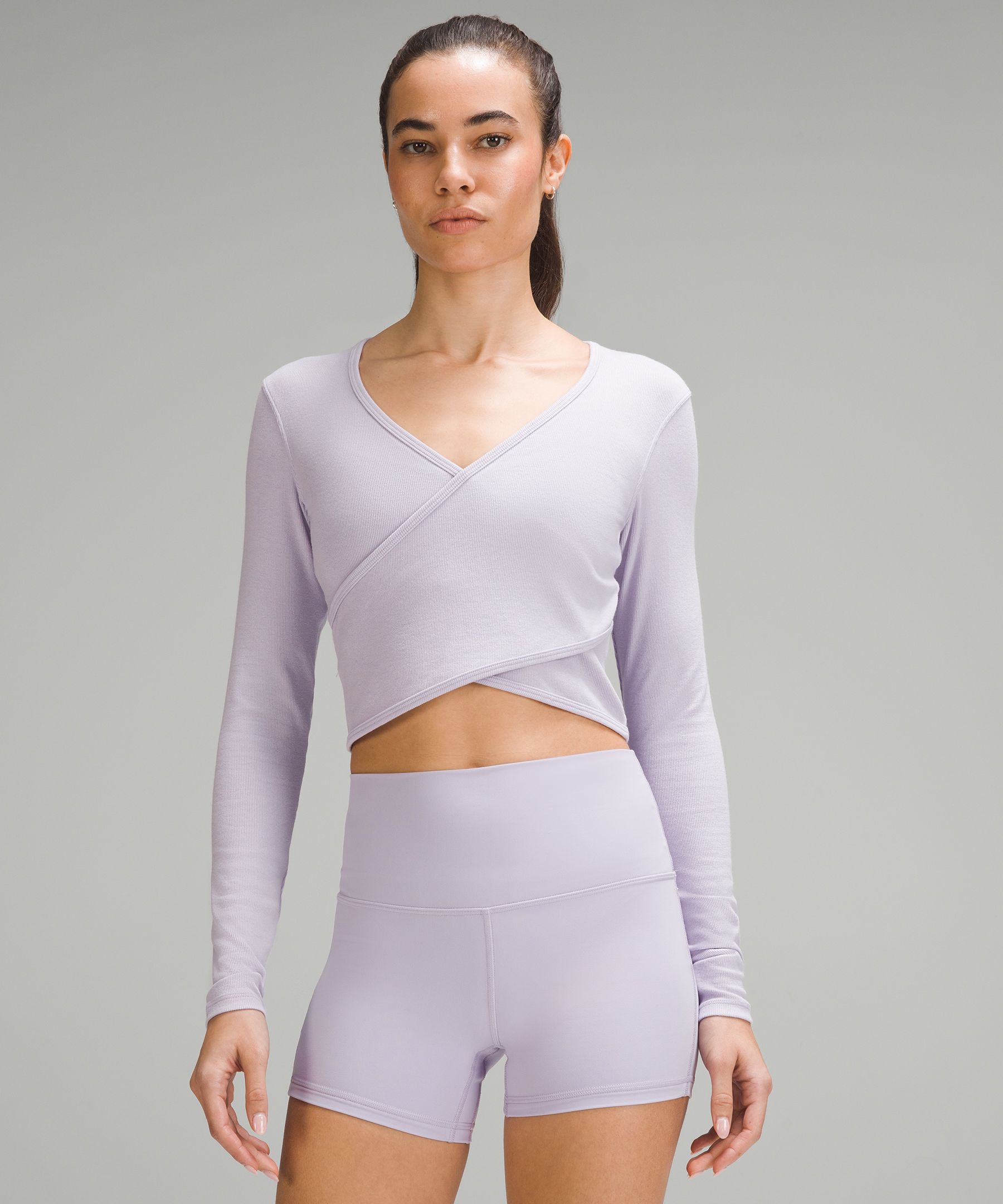 Shop Lululemon Wrap-front Ribbed Long-sleeve Top