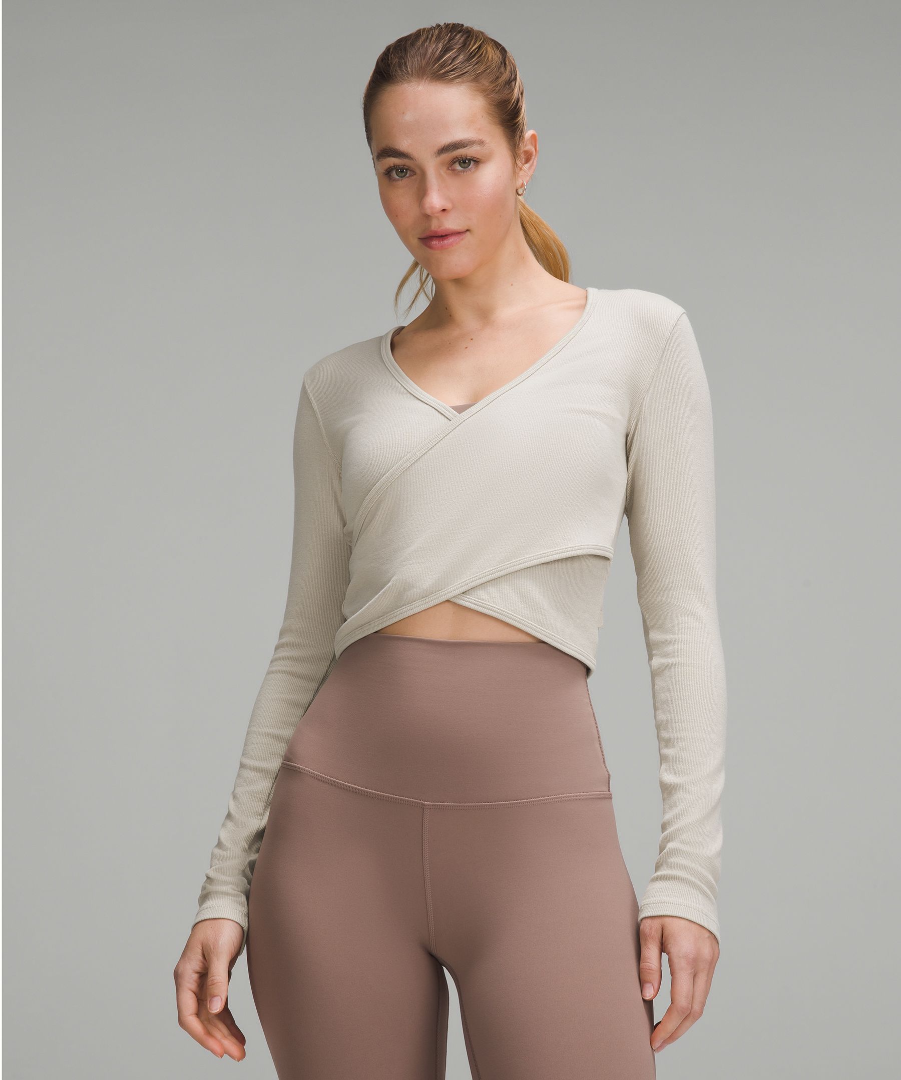 Shop Lululemon Wrap-front Ribbed Long-sleeve Top