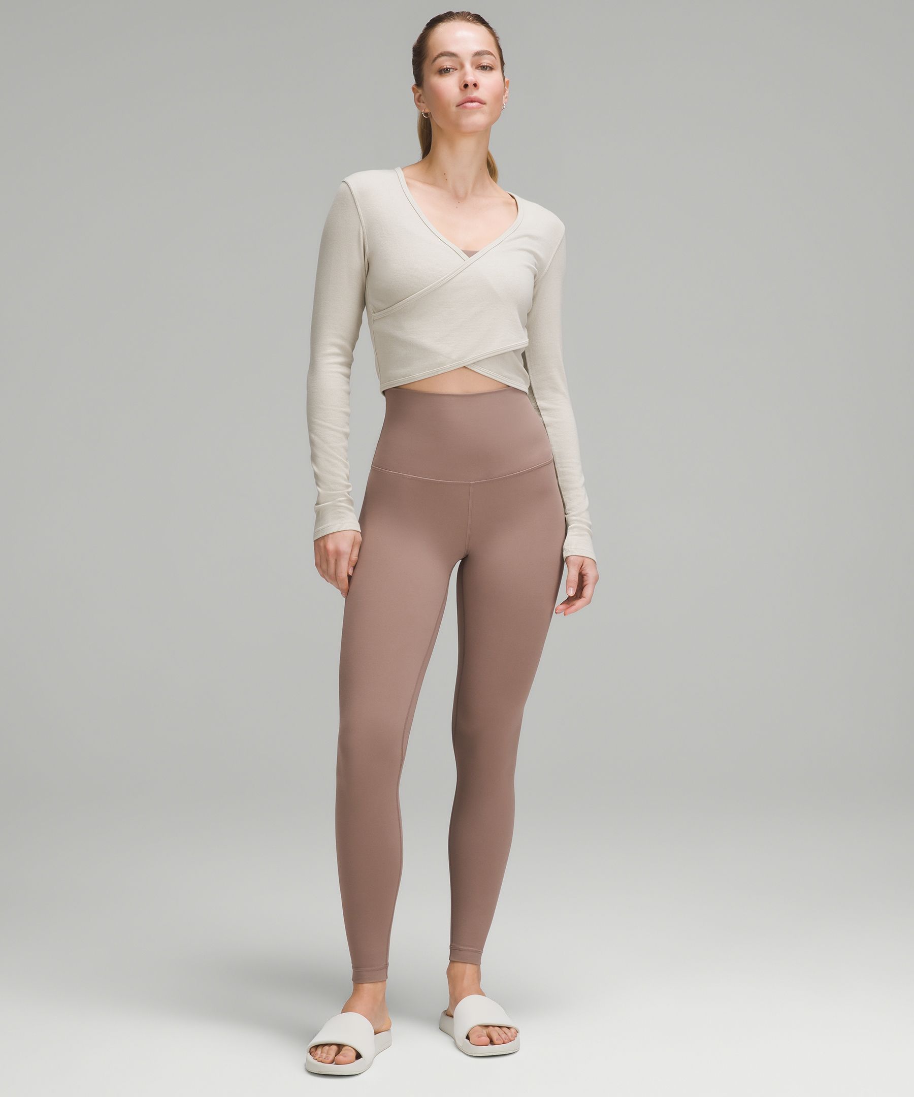 Shop Lululemon Wrap-front Ribbed Long-sleeve Top