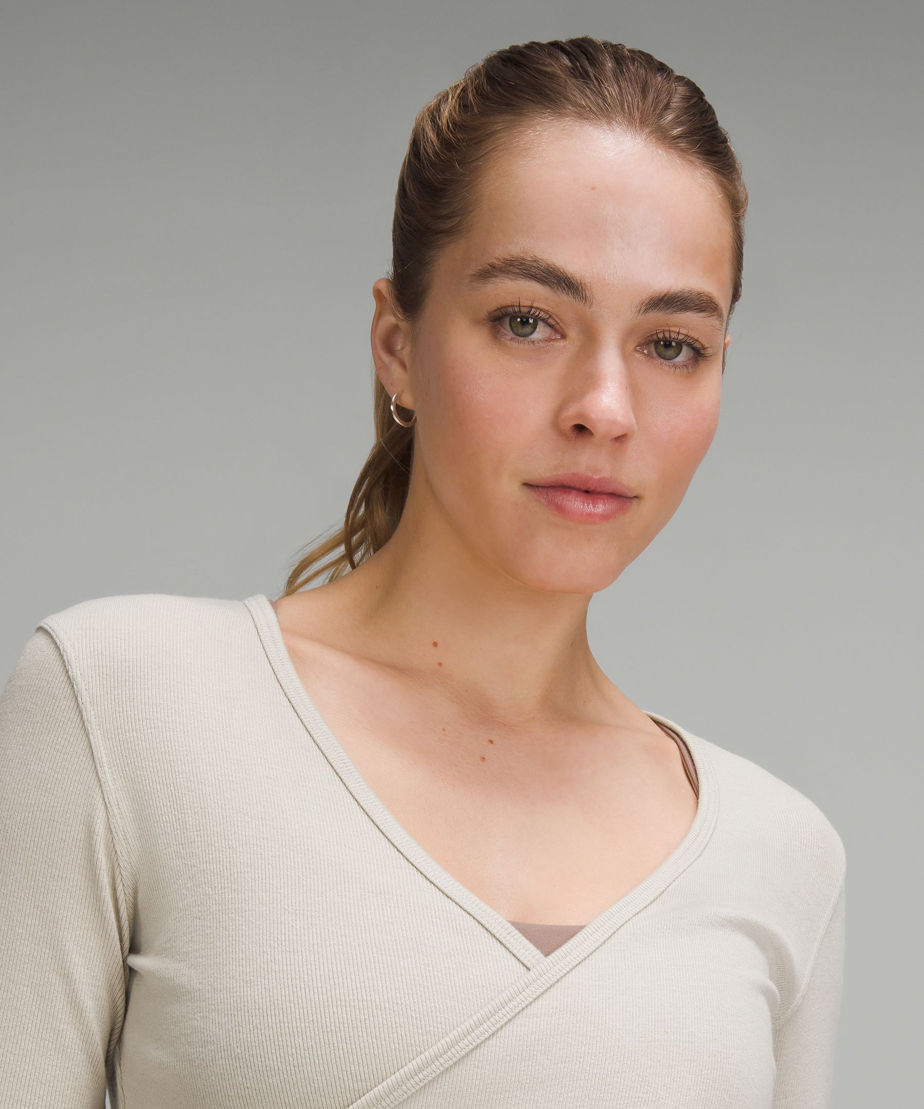 Shop Lululemon Wrap-front Ribbed Long-sleeve Top