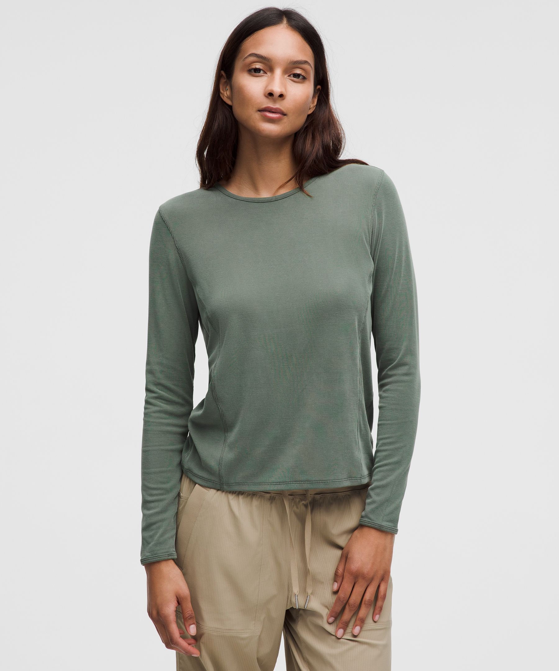 Twist-Back Soft Ribbed Long-Sleeve Top - Green