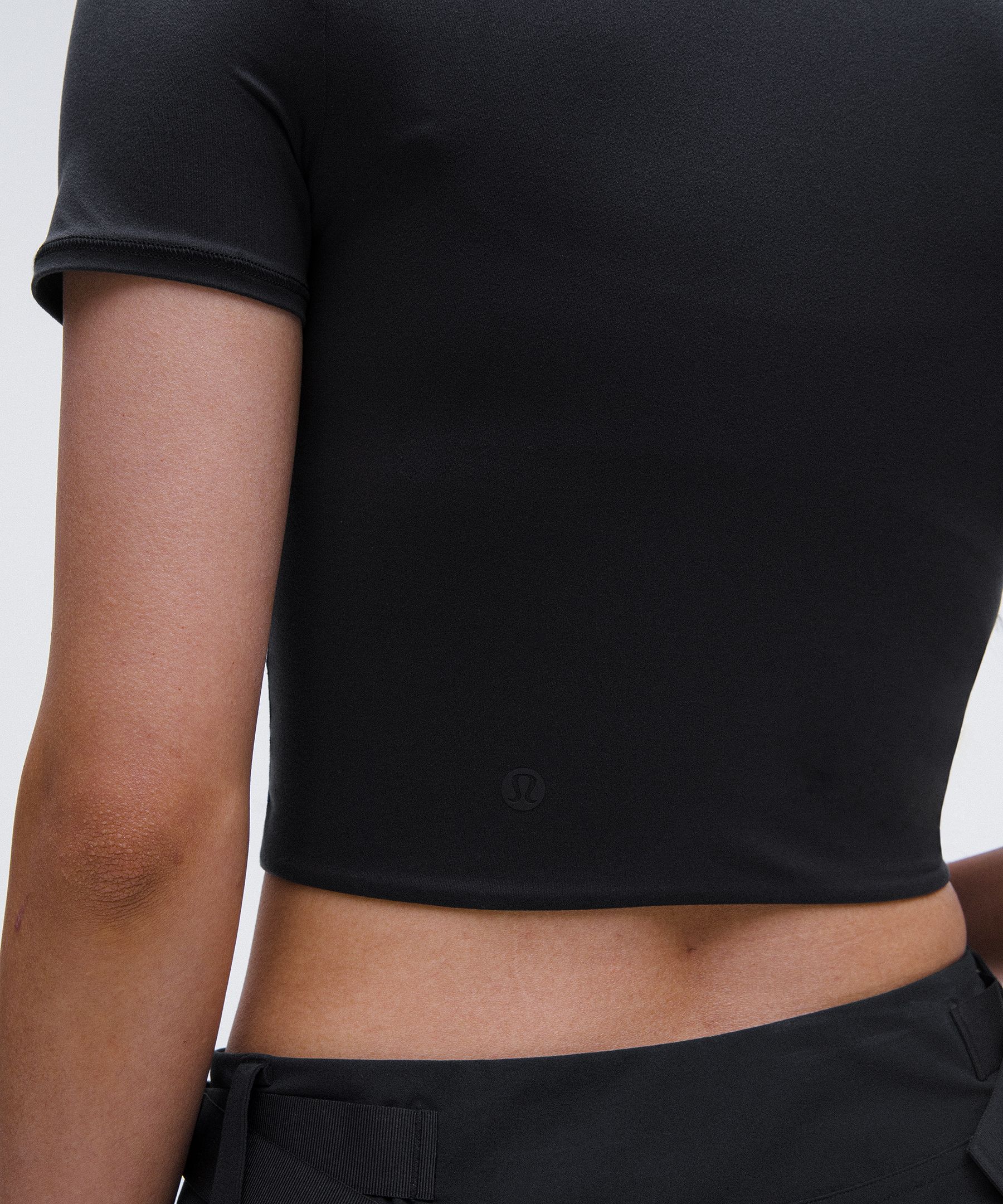 Black crewneck cropped t-shirt (S) & Espresso wunder train (6). The  softness of this t-shirt is unmatched. : r/lululemon