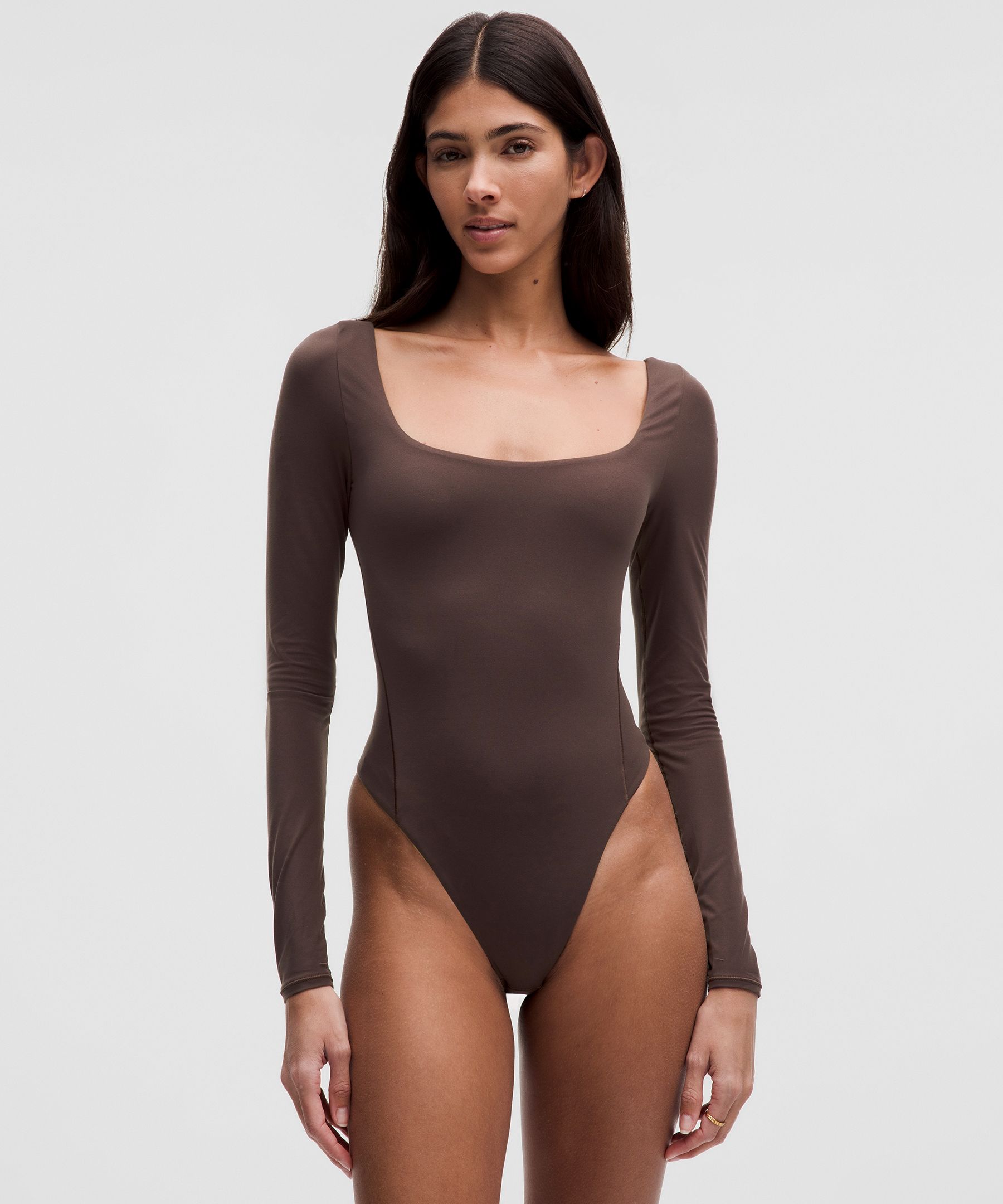 Wundermost Ultra-Soft Nulu Square-Neck Long-Sleeve Bodysuit