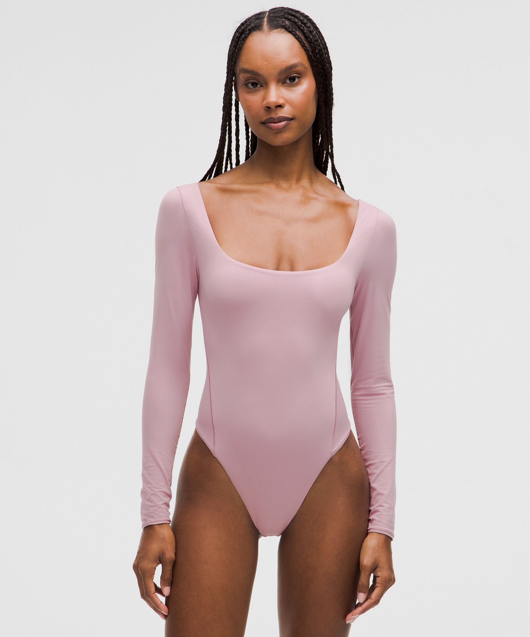 Wundermost Ultra-Soft Nulu Square-Neck Long-Sleeve Bodysuit - Pink