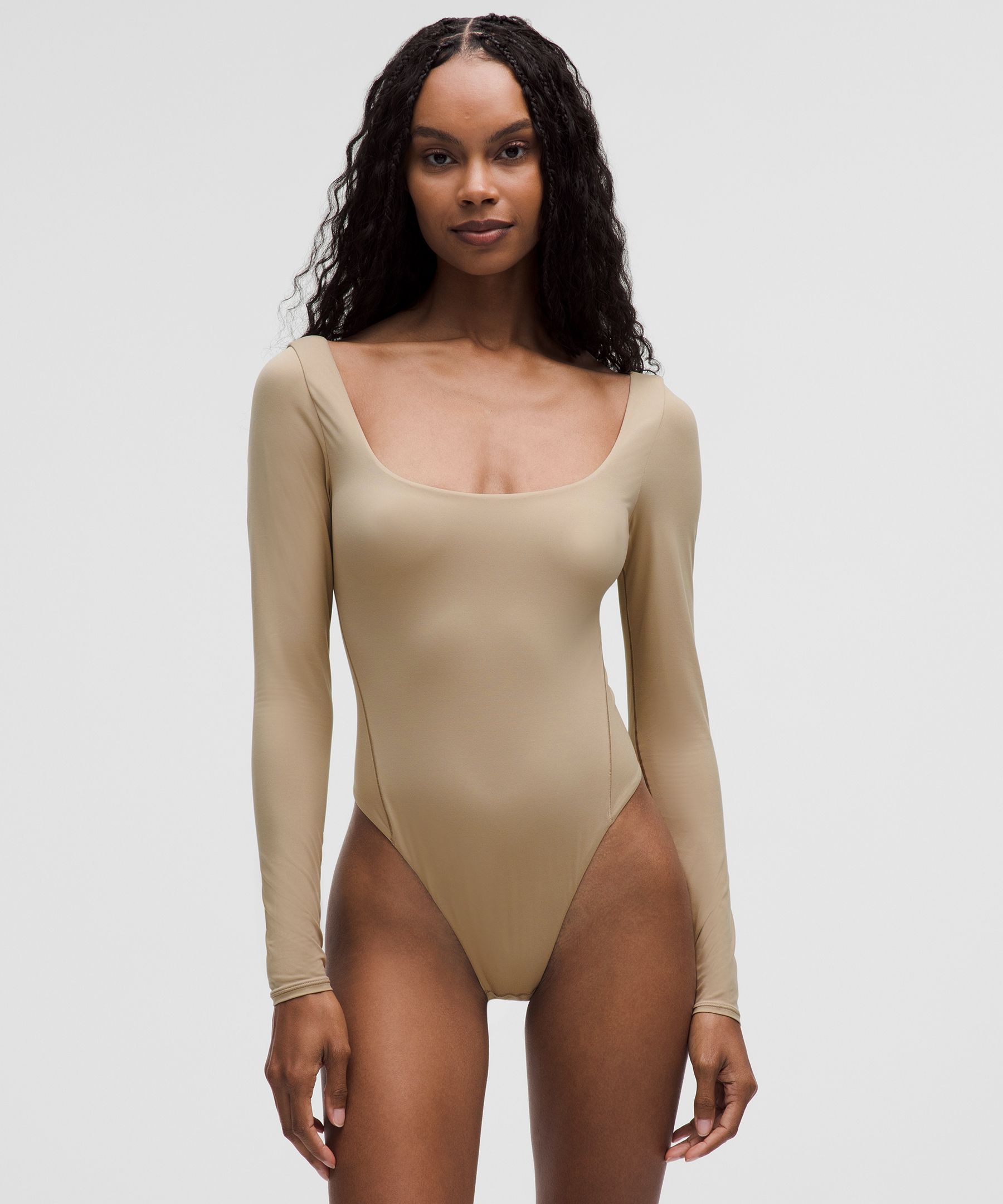 Wundermost Ultra-Soft Nulu Square-Neck Long-Sleeve Bodysuit