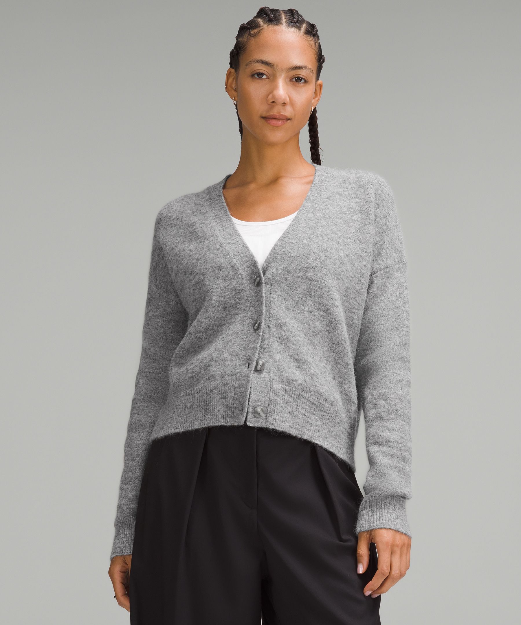 Women's Alpaca Wool-Blend Cardigan Sweater - Grey