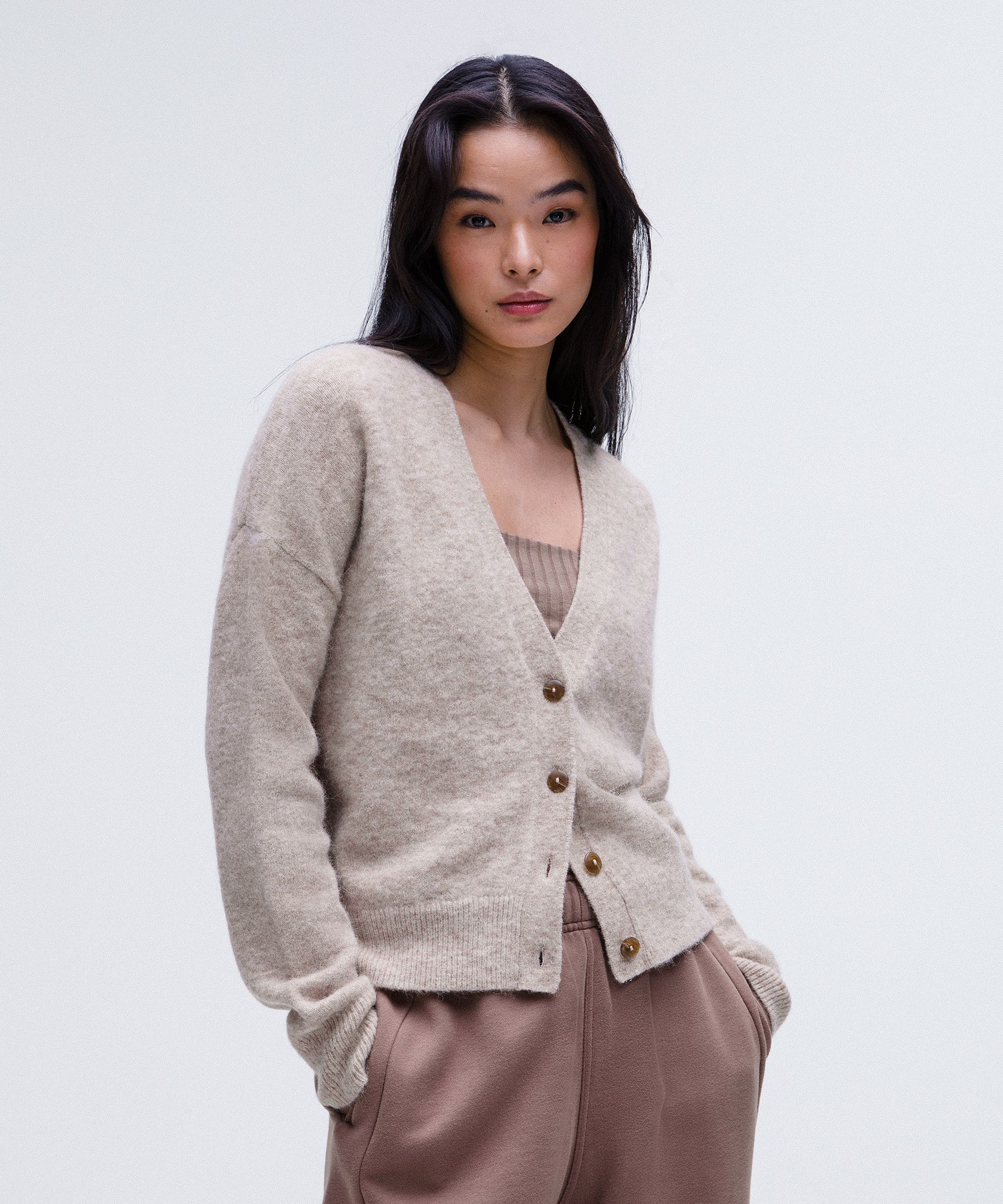 Women's Alpaca Wool-Blend Cardigan Sweater - Brown,Neutral