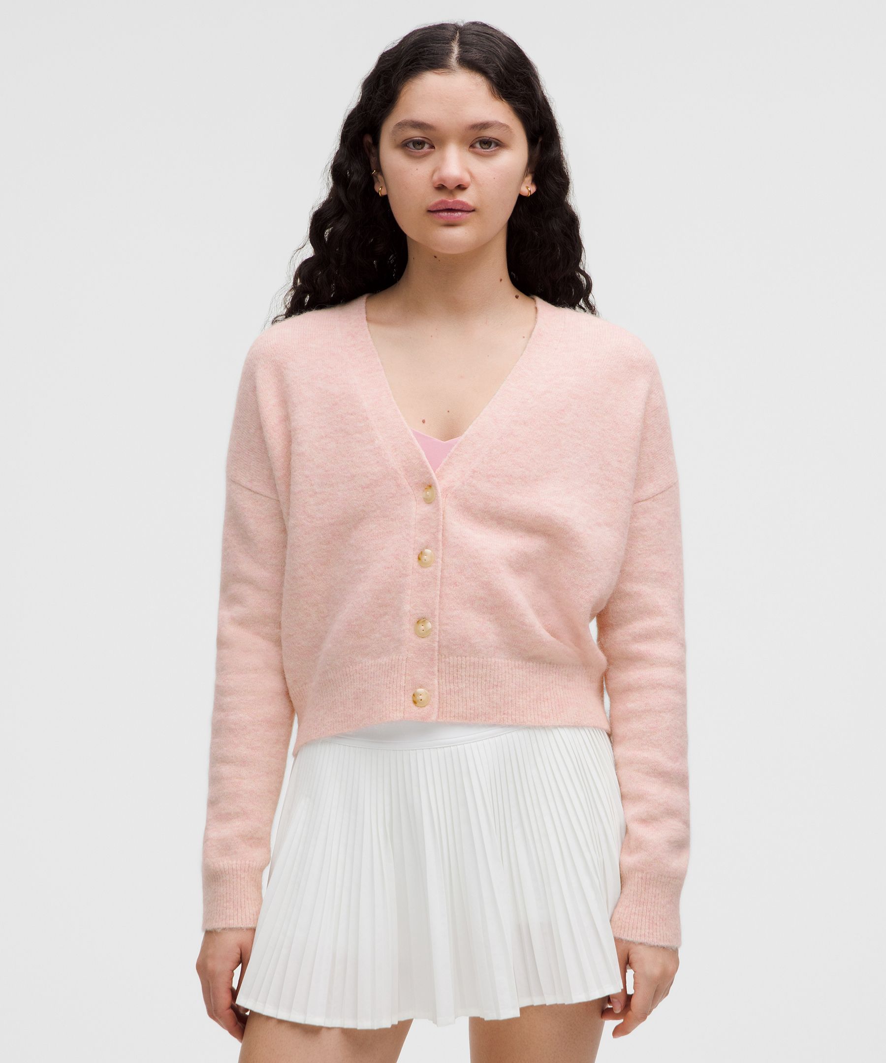 Women's Alpaca Wool-Blend Cardigan Sweater - Pink,Pastel