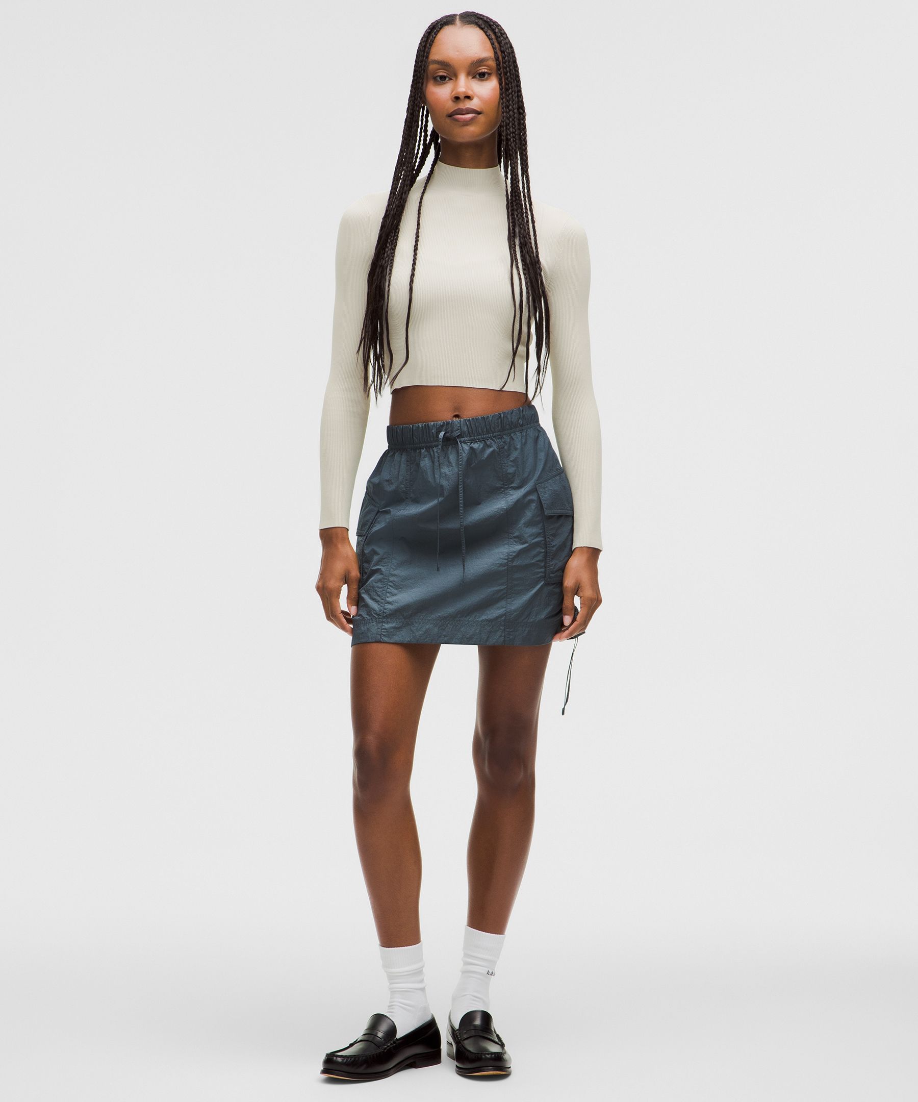 Shop Lululemon Ribbed-knit Twist-back Mockneck Sweater