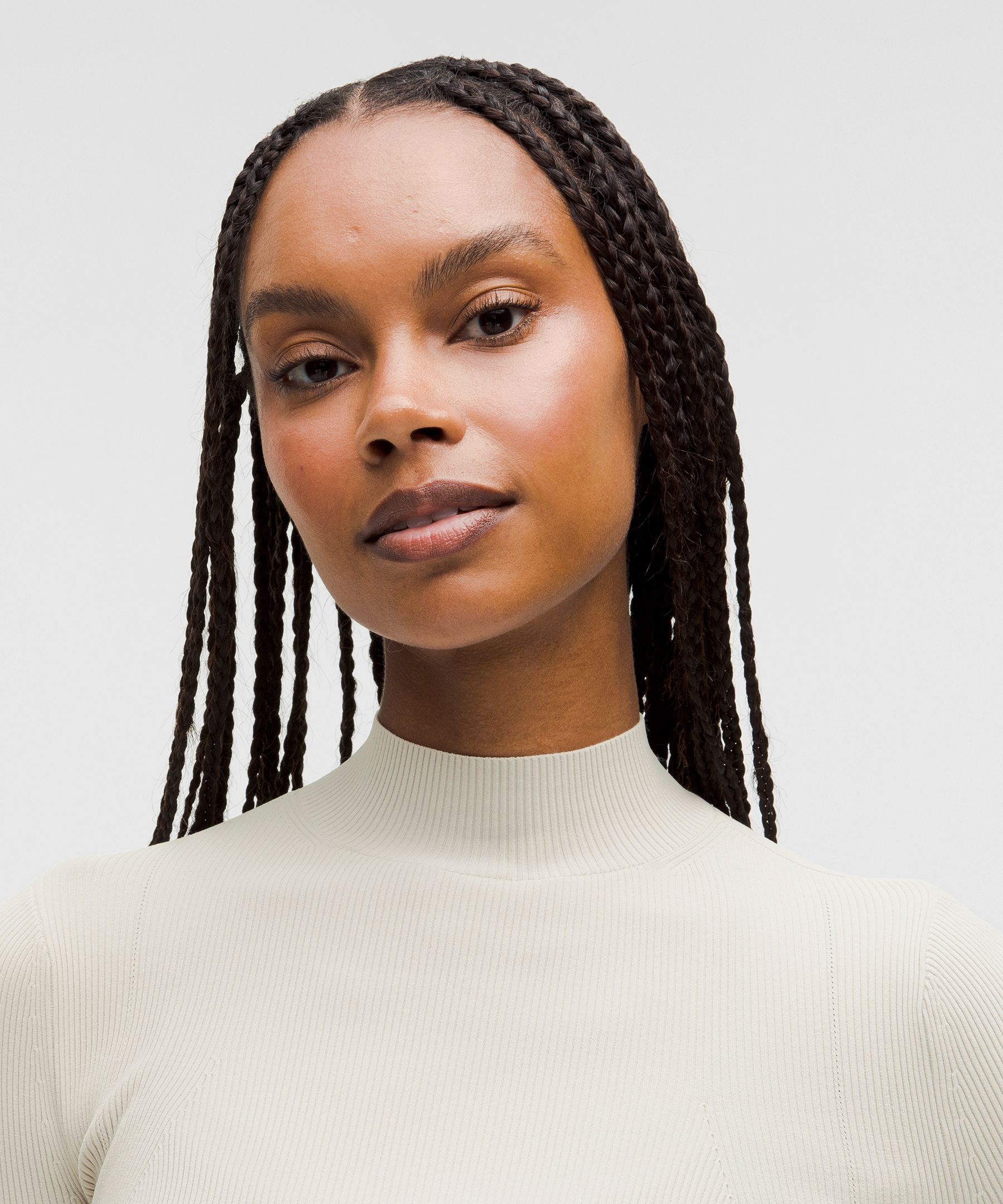 Shop Lululemon Ribbed-knit Twist-back Mockneck Sweater