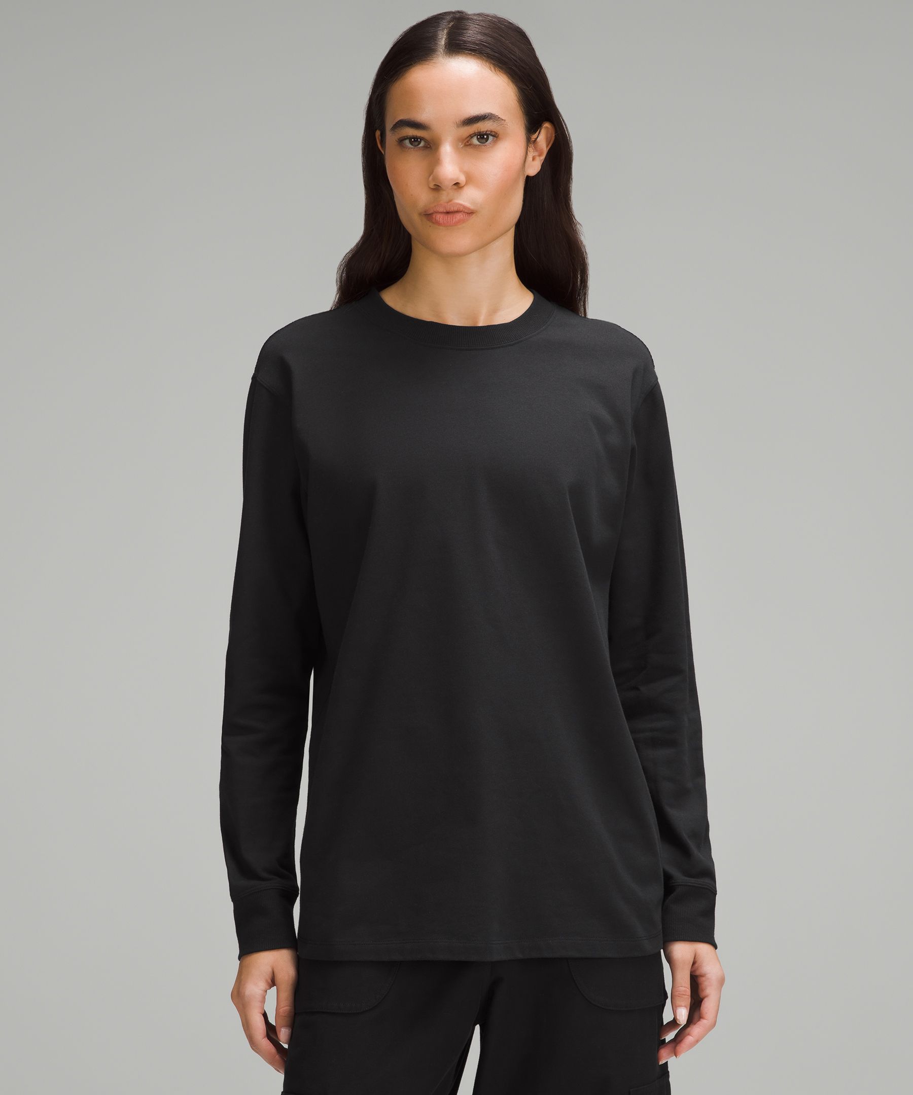 Lululemon Womens Black Long Sleeve Shirt Relaxed fit Size 6 Pit-18