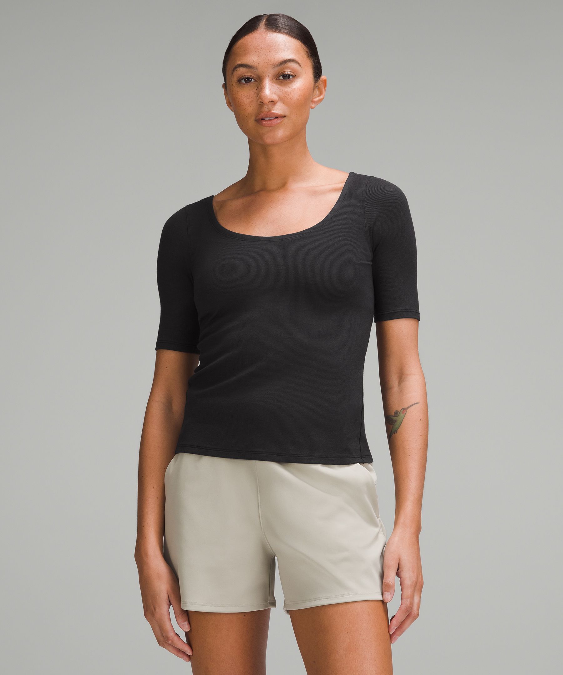 Twist-Back Soft Ribbed Short-Sleeve Top