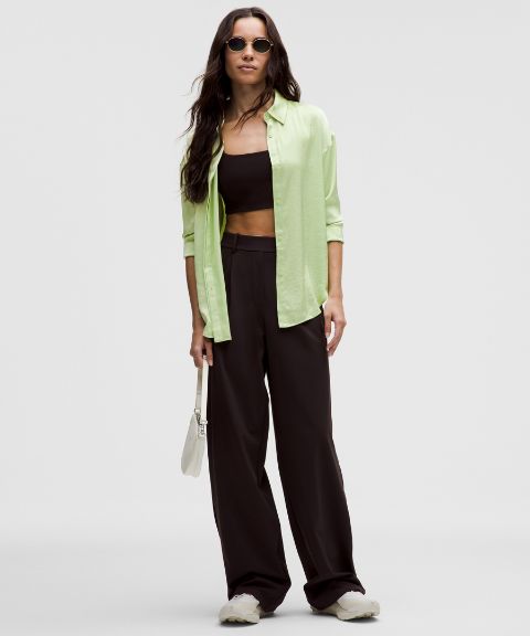 Lululemon Logo Bead Satin Collared Long-Sleeve Shirt