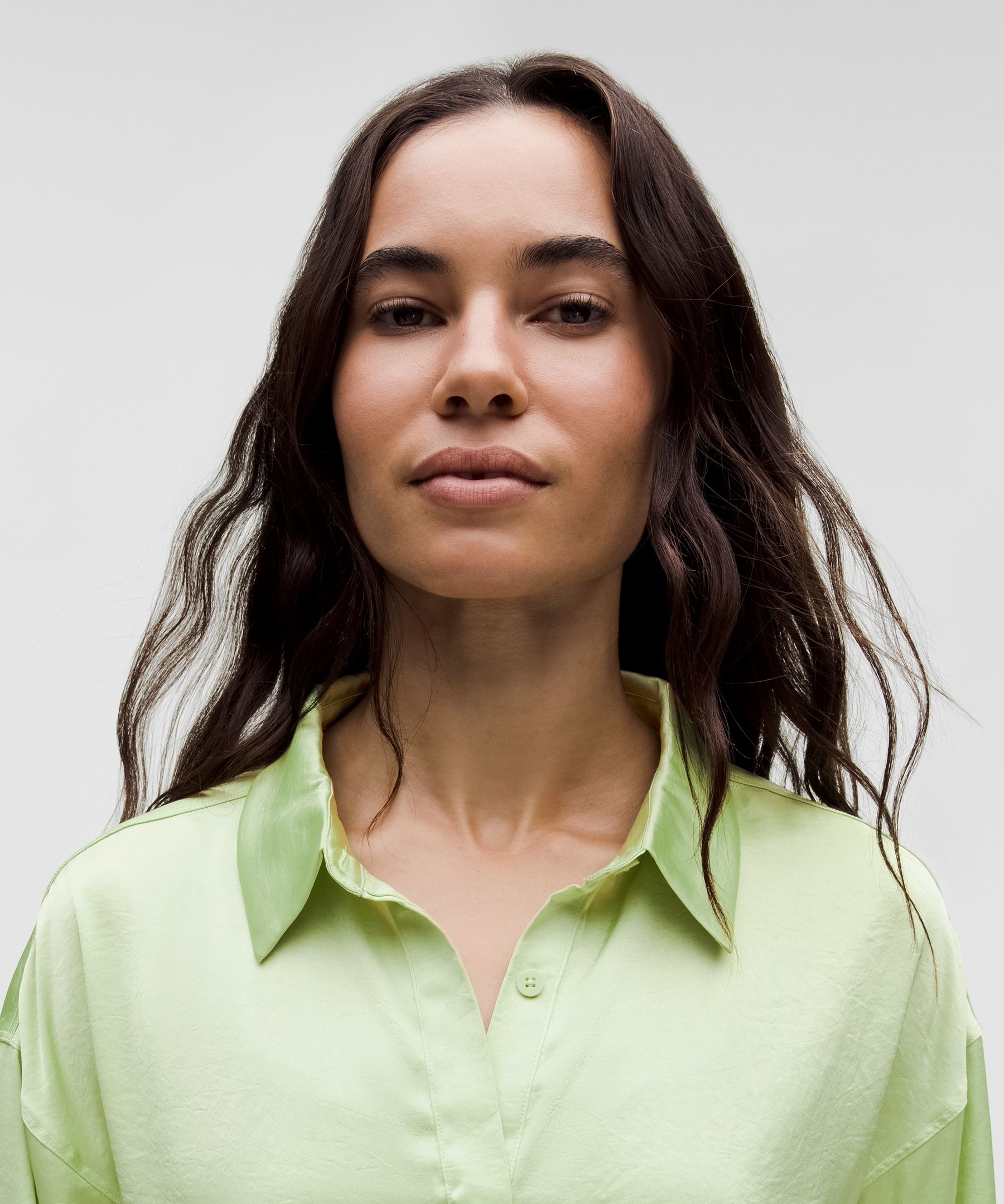 Lululemon Logo Charm Satin Collared Long-sleeve Shirt