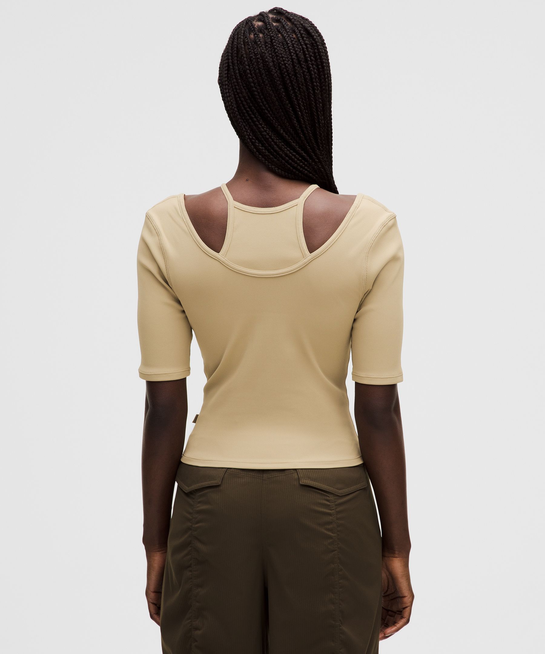 Layered-Look Ribbed Short-Sleeve Shirt