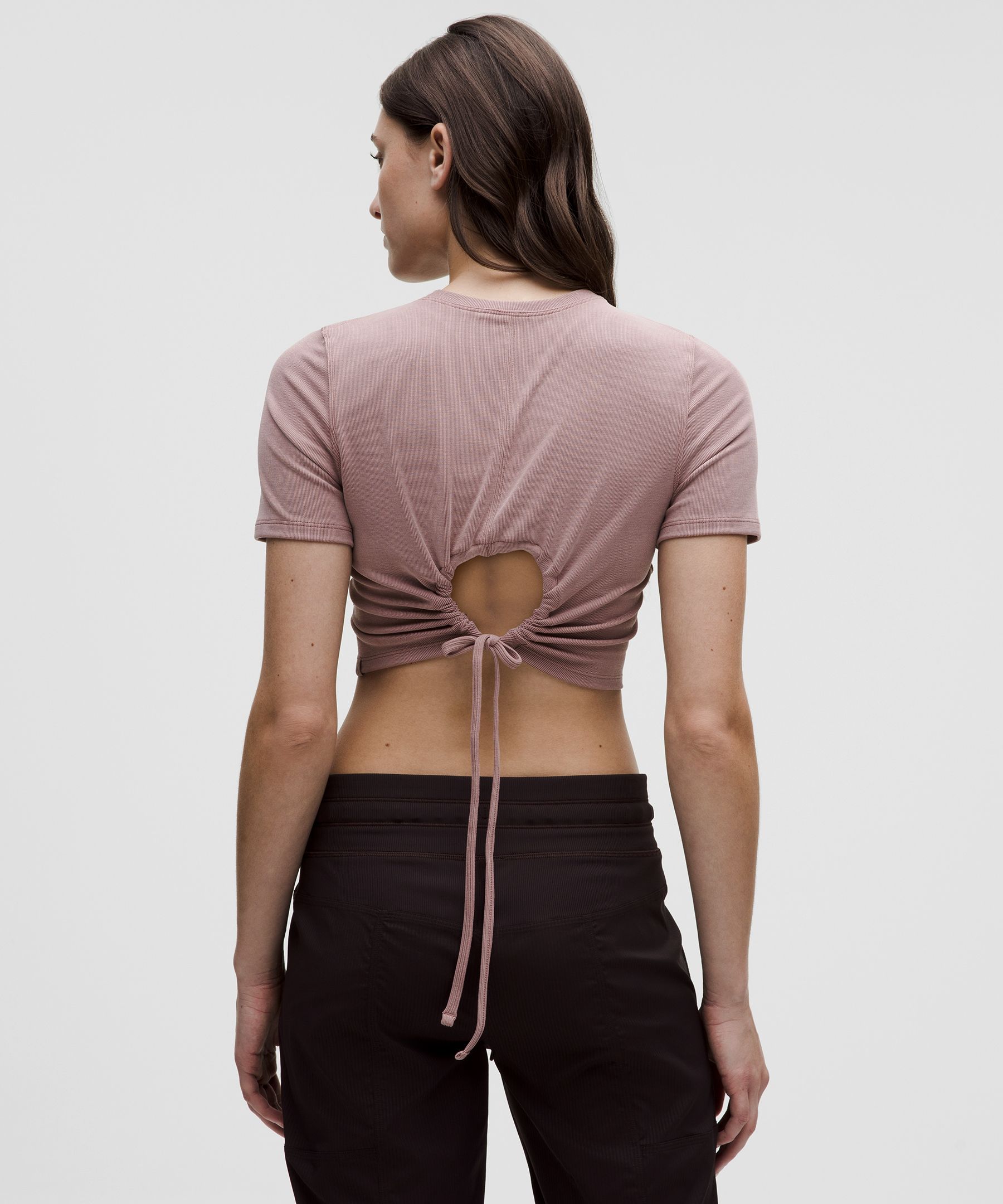 Lululemon Soft Ribbed Keyhole Short-sleeve Shirt In Burgundy