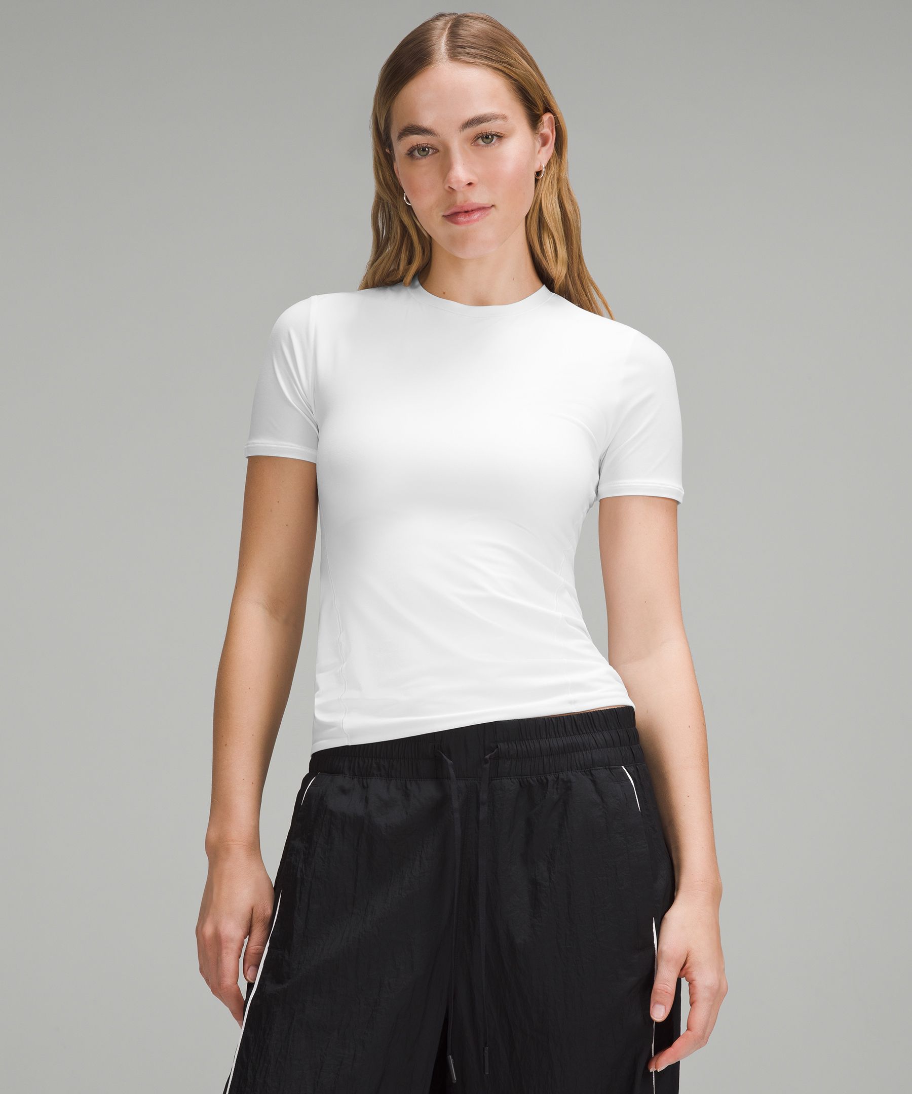 Shop Lululemon Wundermost Ultra-soft Nulu Hip-length Crew Short-sleeve Shirt