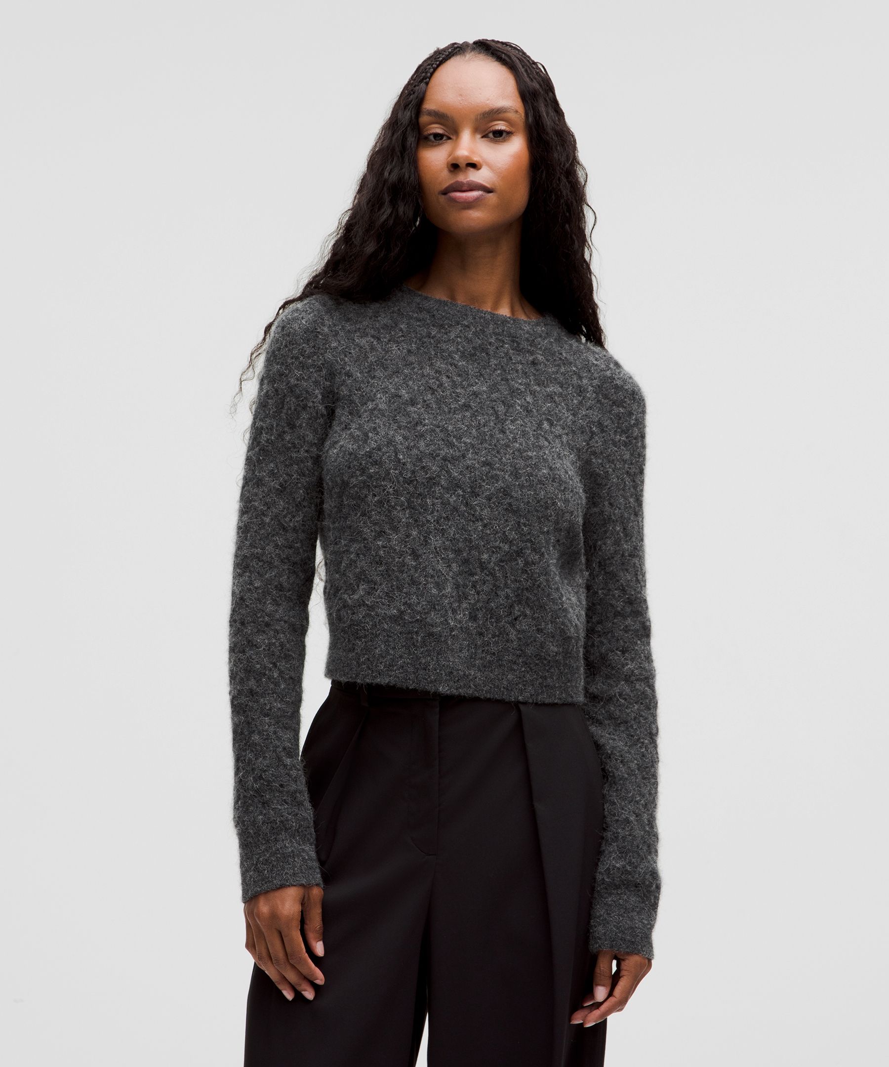 Alpaca Wool-Blend Crosshatch Sweater - Grey,Neutral