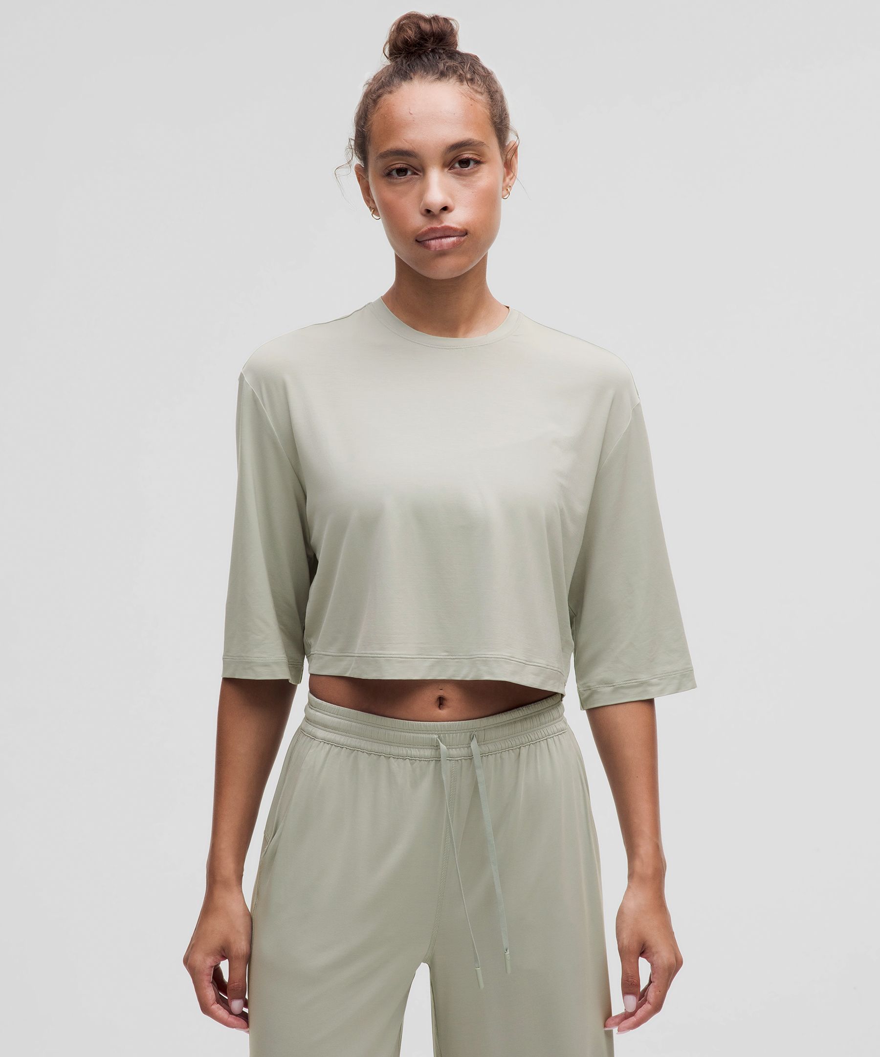 Modal Relaxed-Fit Cropped Short-Sleeve Shirt - Green