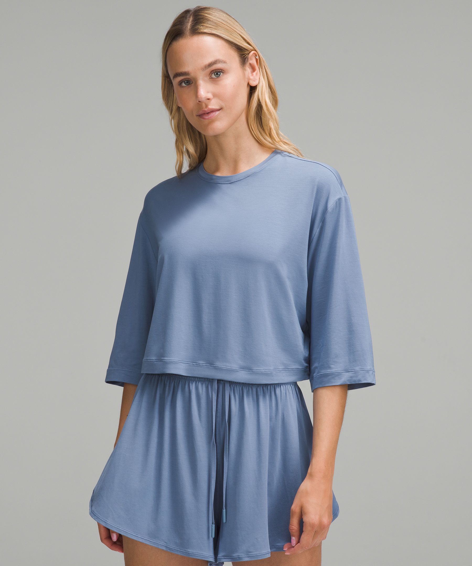 Shop Lululemon Modal Relaxed-fit Cropped Short-sleeve Shirt