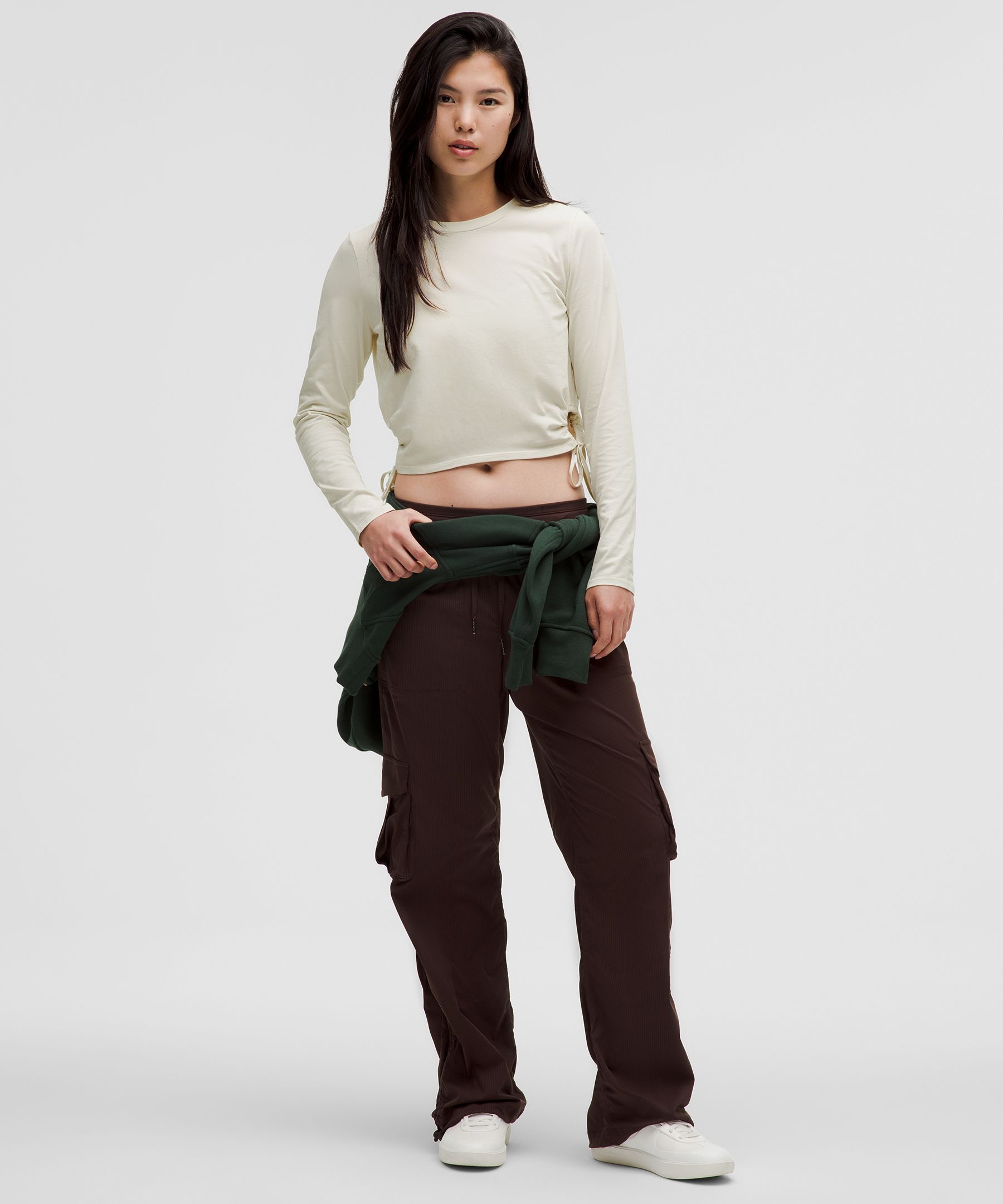 Cinched Cut-Outs Cotton Long-Sleeve Shirt | Women's Long Sleeve Shirts
