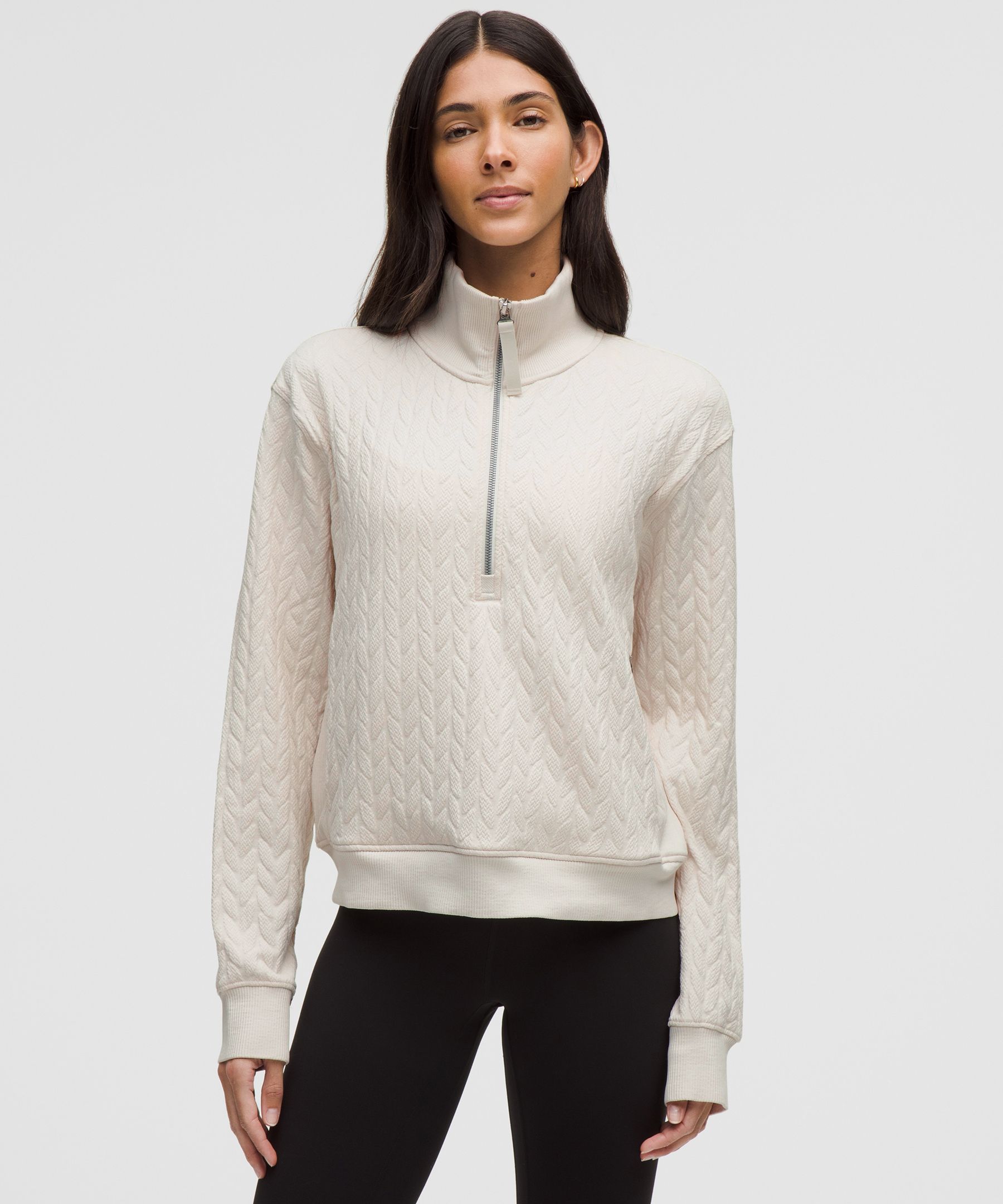 Engineered Warmth Cable-Knit Half Zip - White,Neutral