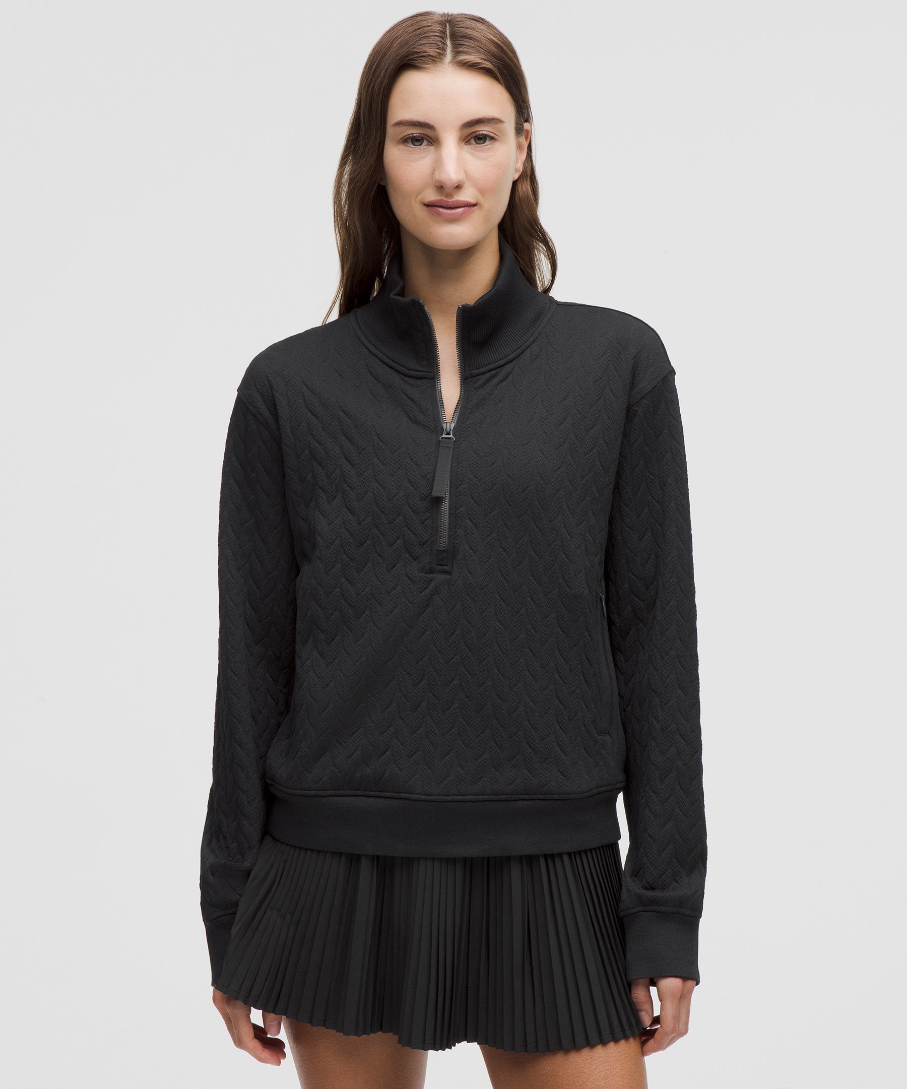 Engineered Warmth Cable-Knit Half Zip - Black,Neutral