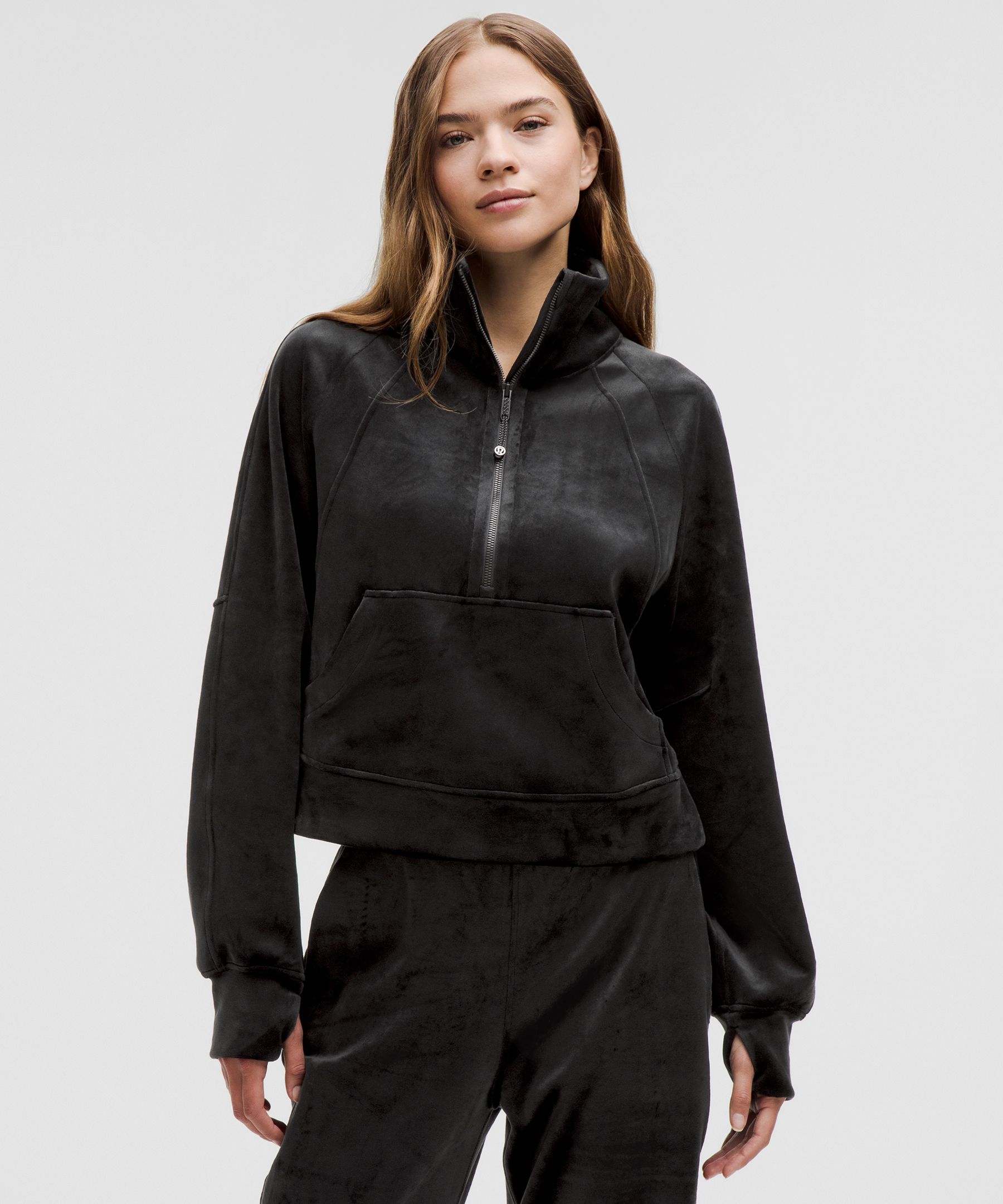 Scuba Oversized Funnel-Neck Half Zip Velvet