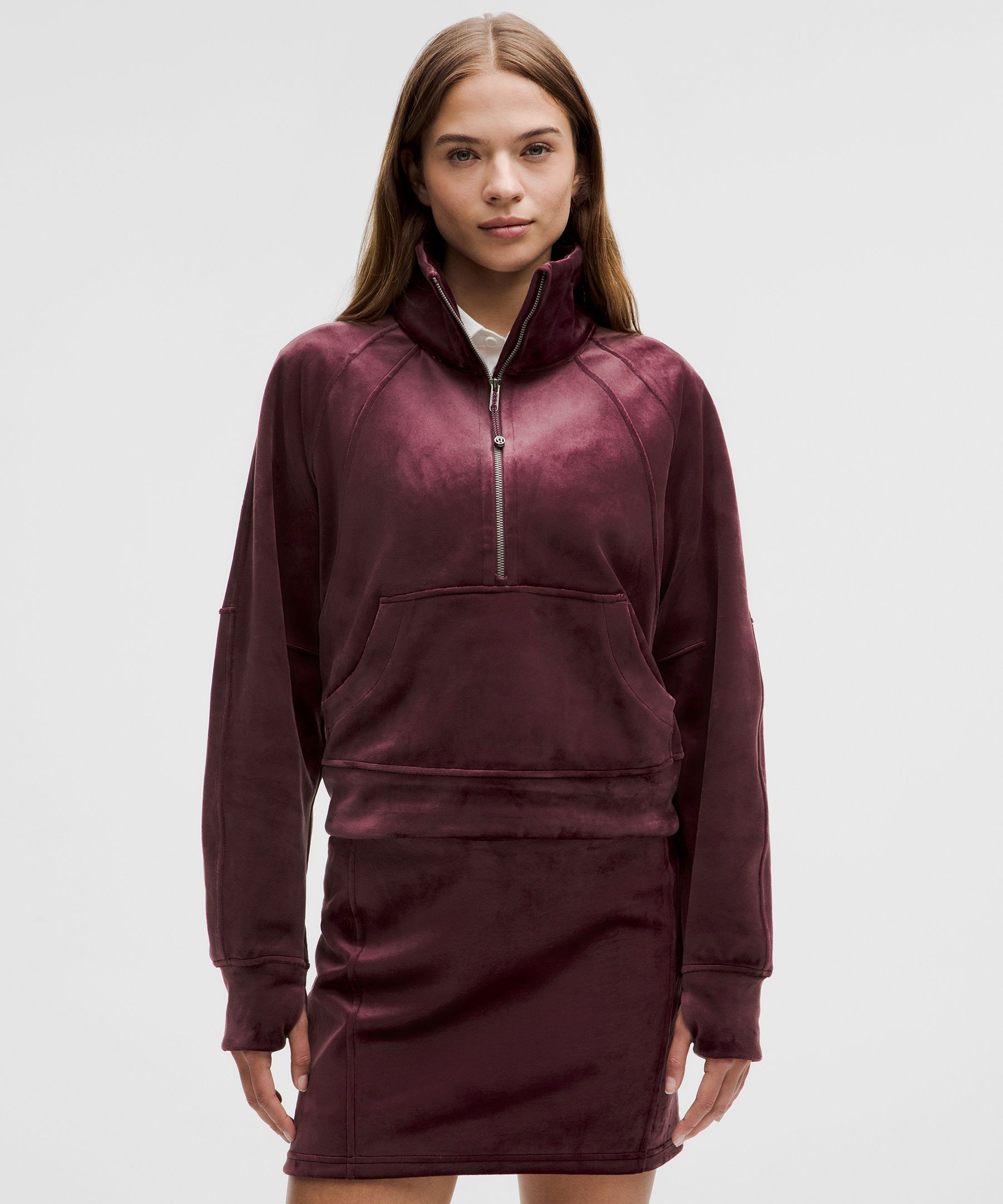 Scuba Oversized Funnel-Neck Half Zip Velvet