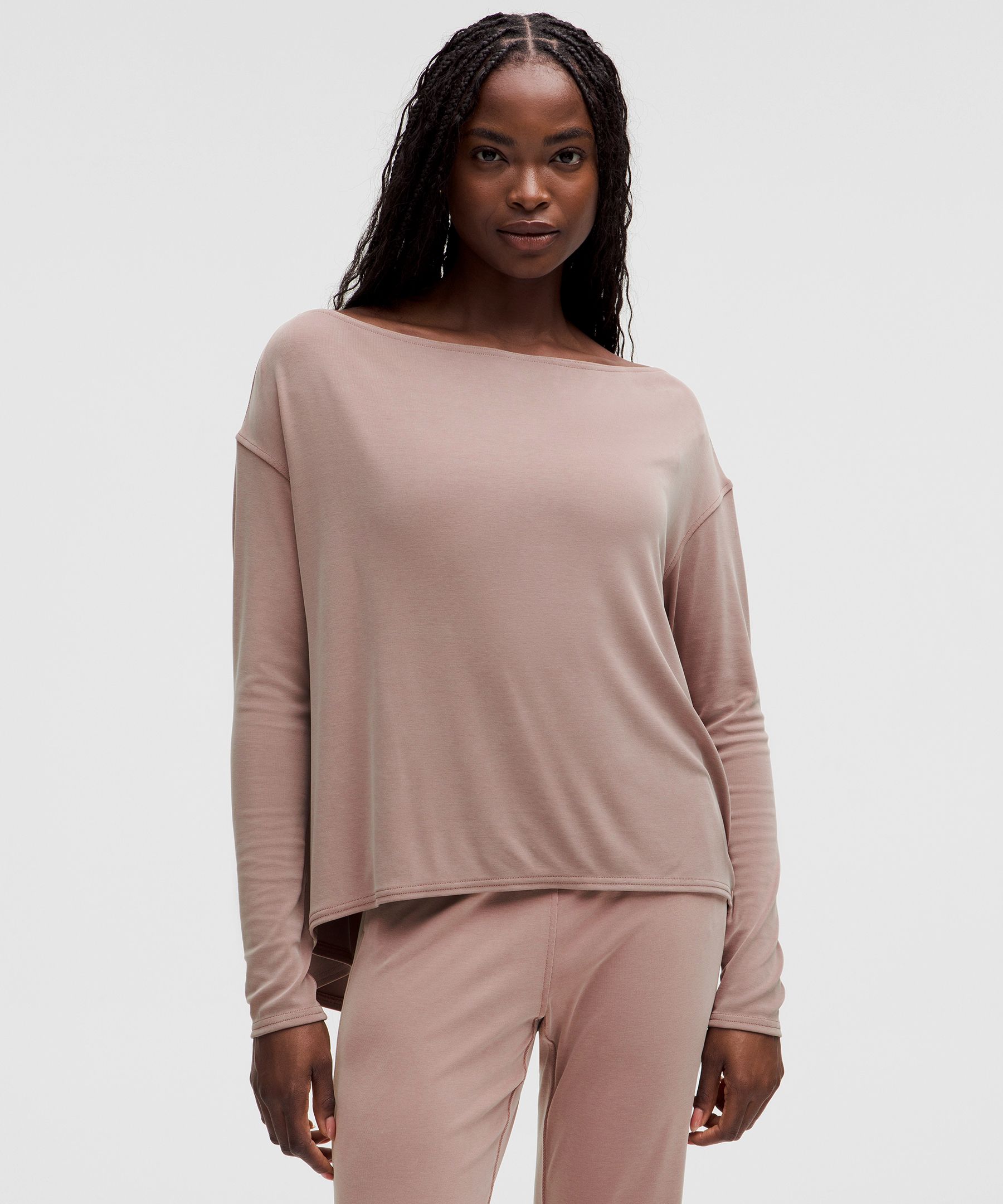 Drapey Softstreme Off-The-Shoulder Long-Sleeve Shirt - Pink