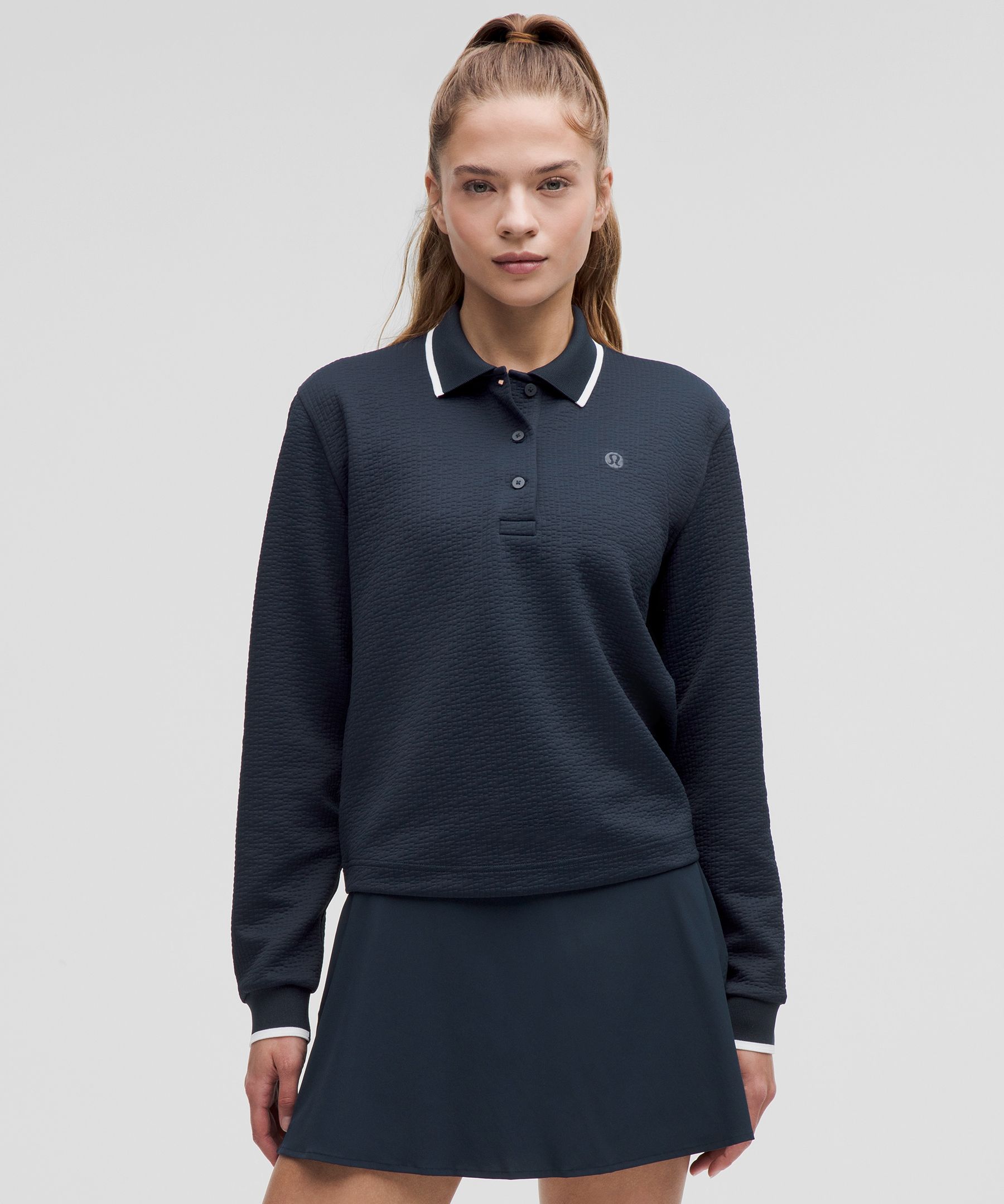 Textured Long-Sleeve Tennis Polo Shirt