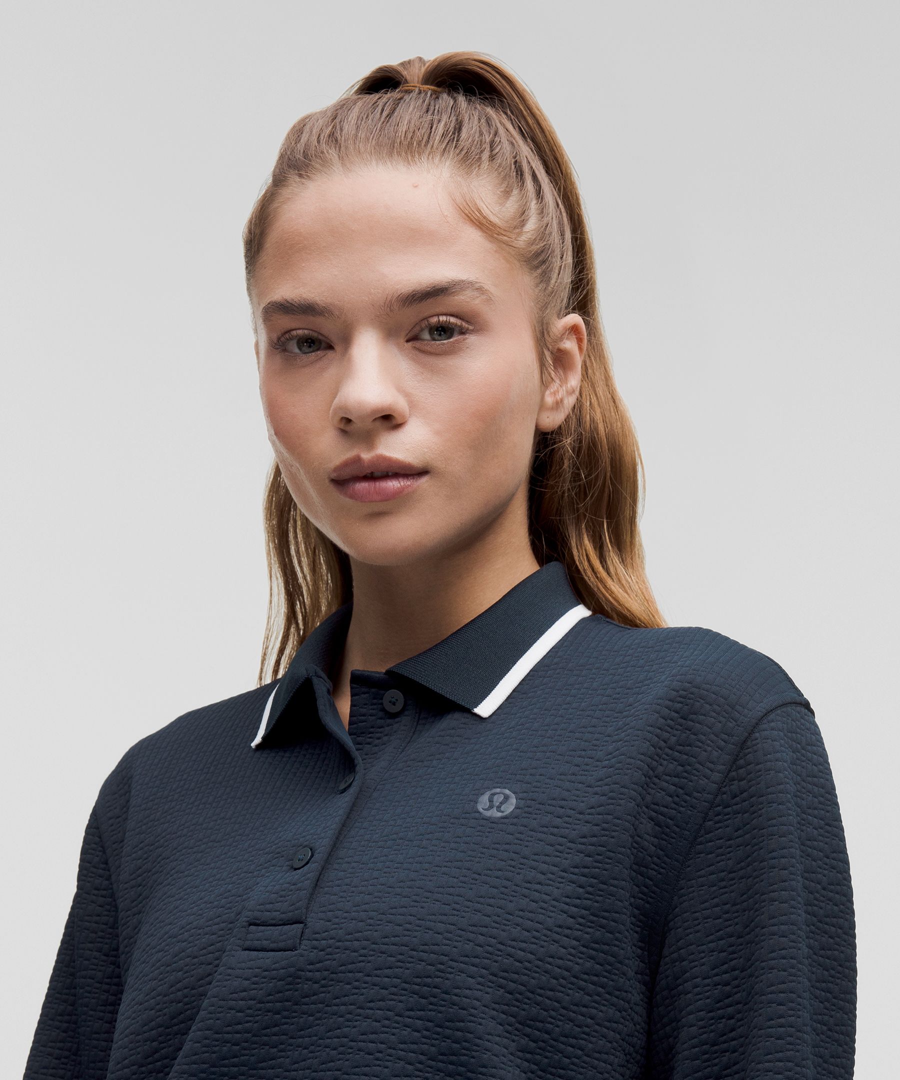 Textured Long-Sleeve Tennis Polo Shirt