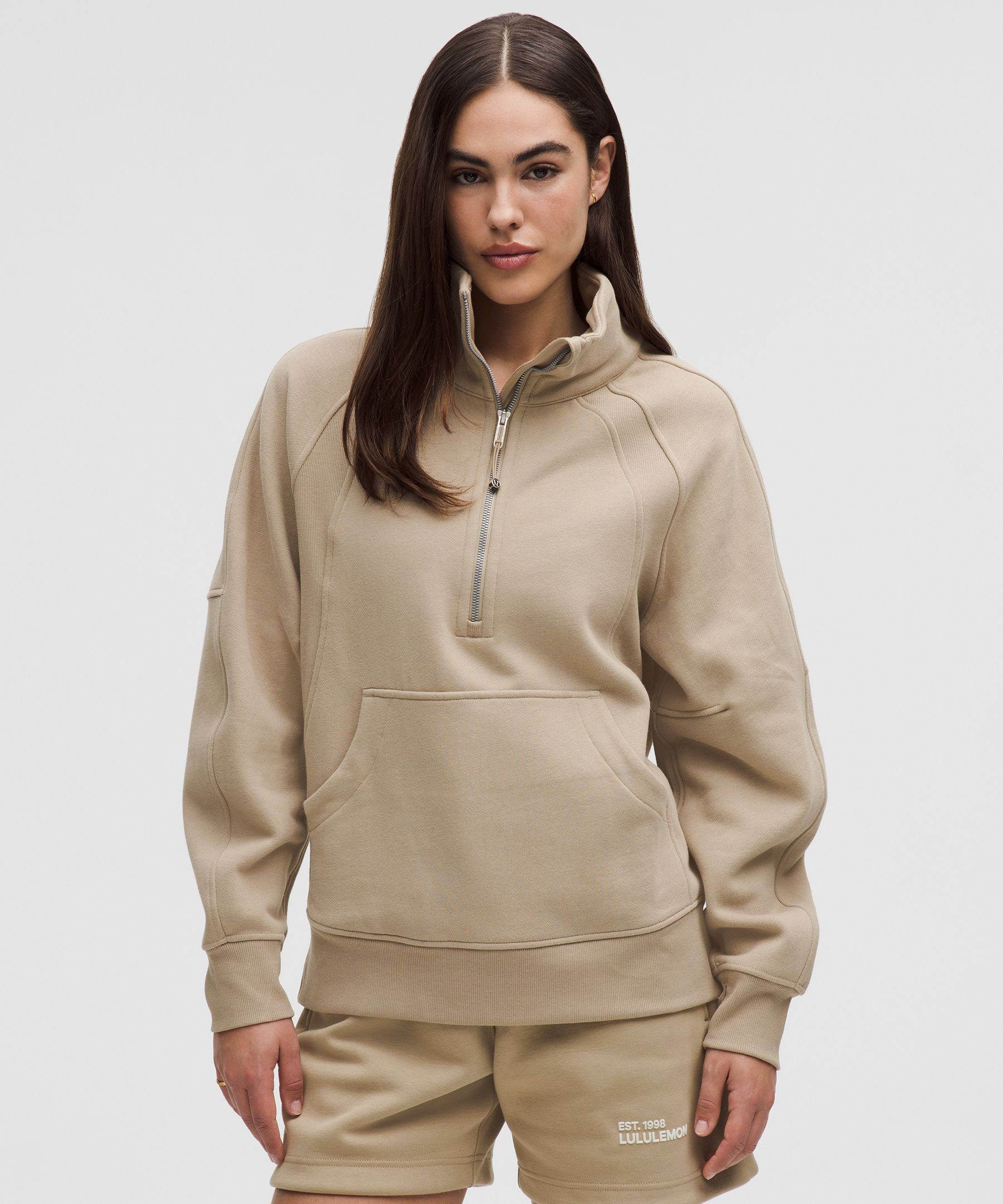 Scuba Oversized Funnel-Neck Half Zip Long - Brown