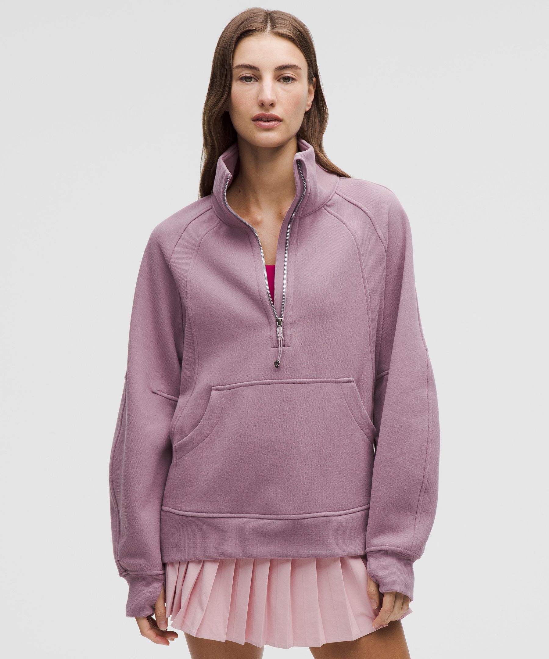 Scuba Oversized Funnel-Neck Half Zip Long - Purple