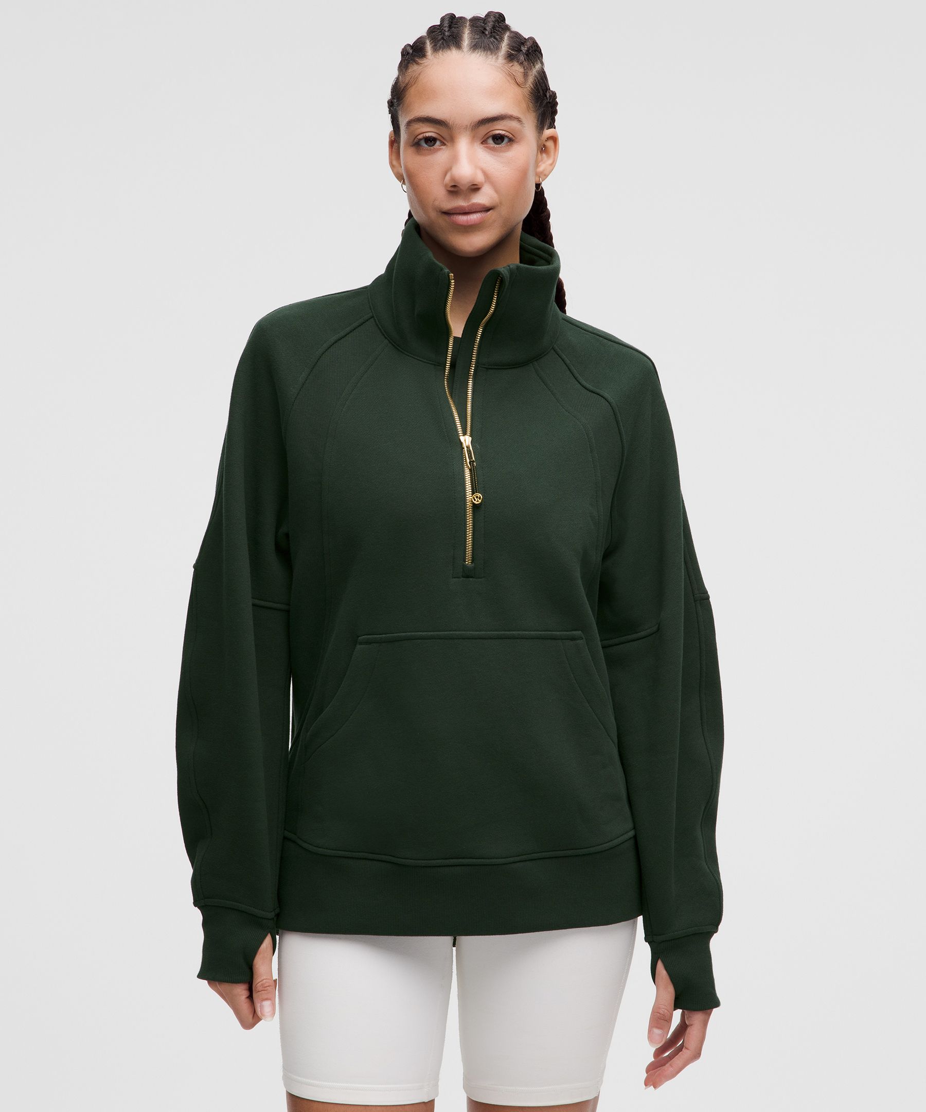 Scuba Oversized Funnel-Neck Half Zip Long - Green