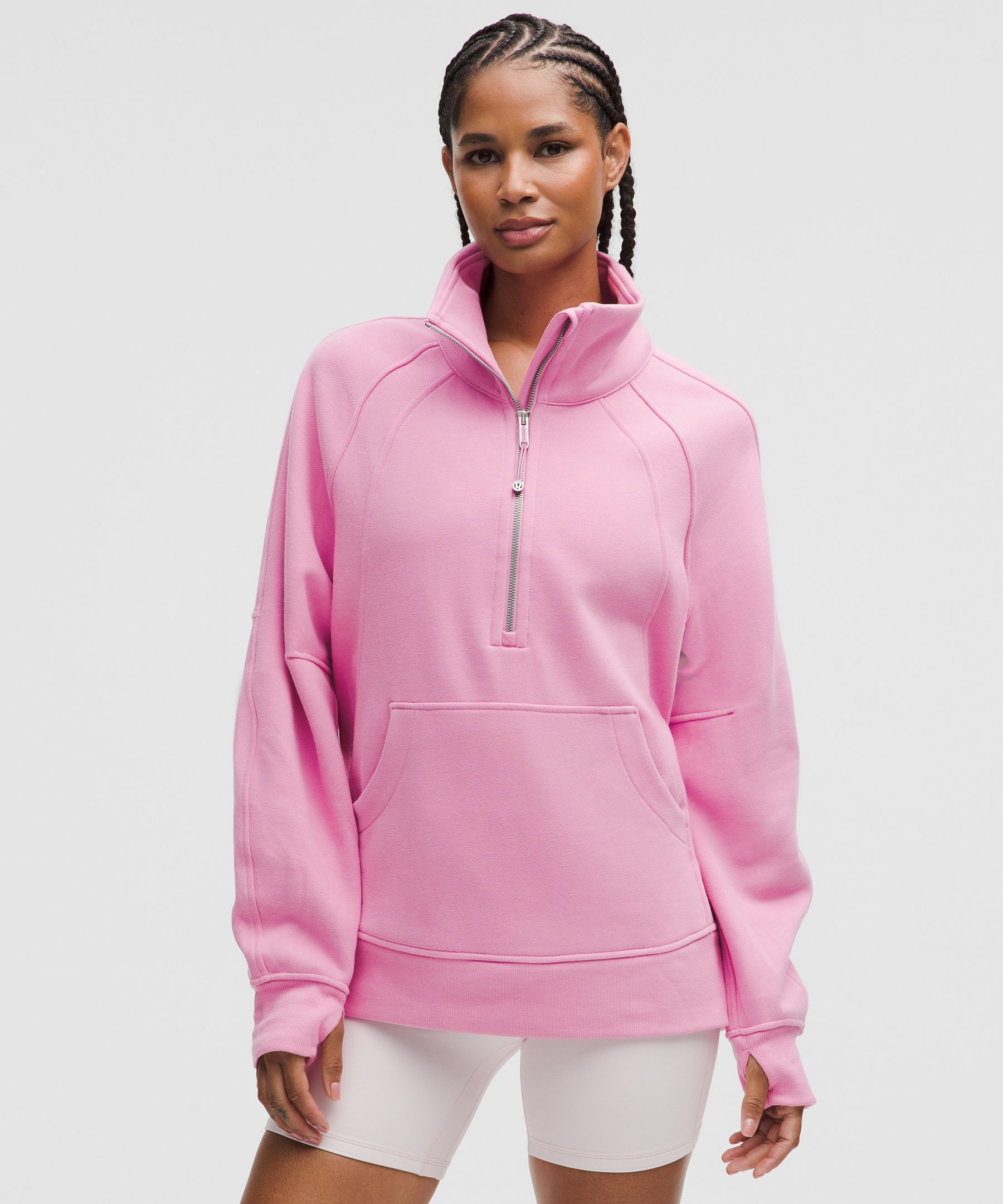 Scuba Oversized Funnel-Neck Half Zip  - Pink