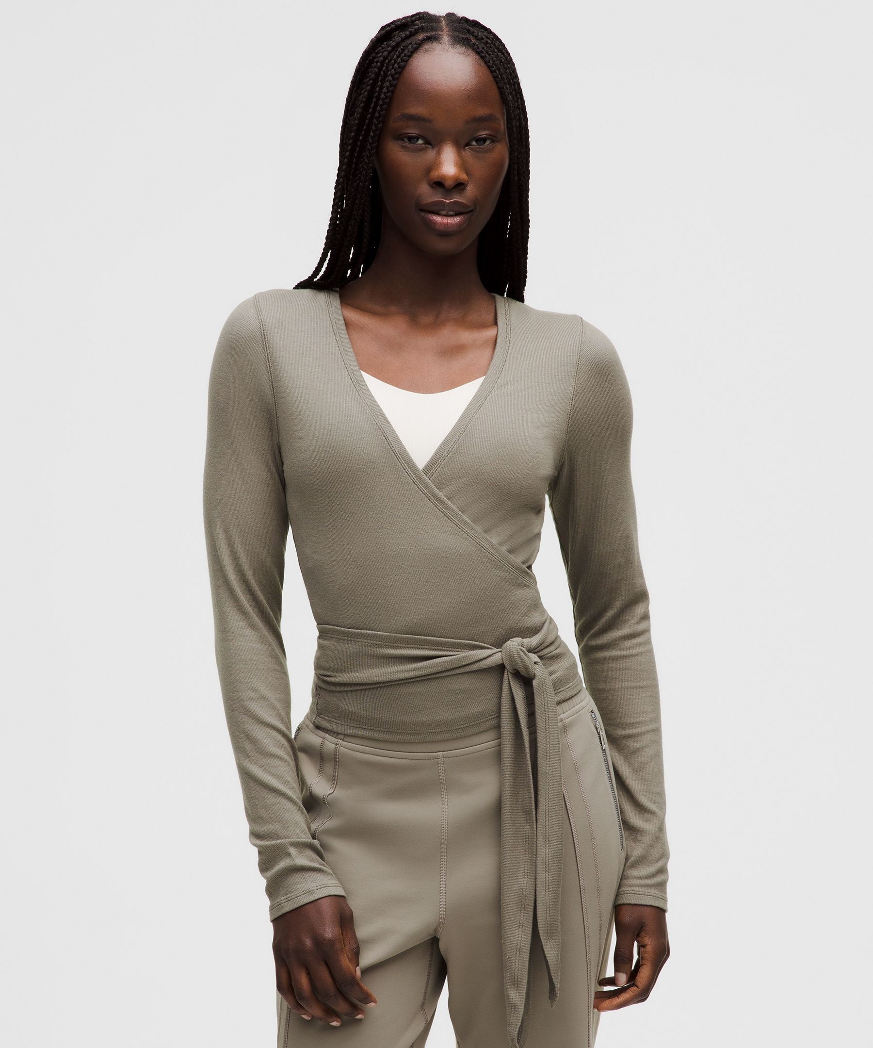Front-to-Back Wrap-Waist Long-Sleeve Shirt
